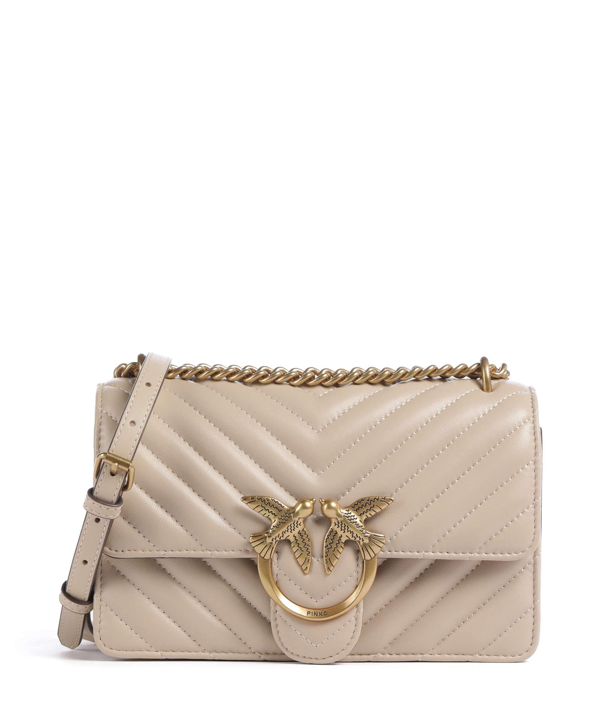 Pinko Love One Mini Shoulder bag fine grain leather beige/grigio