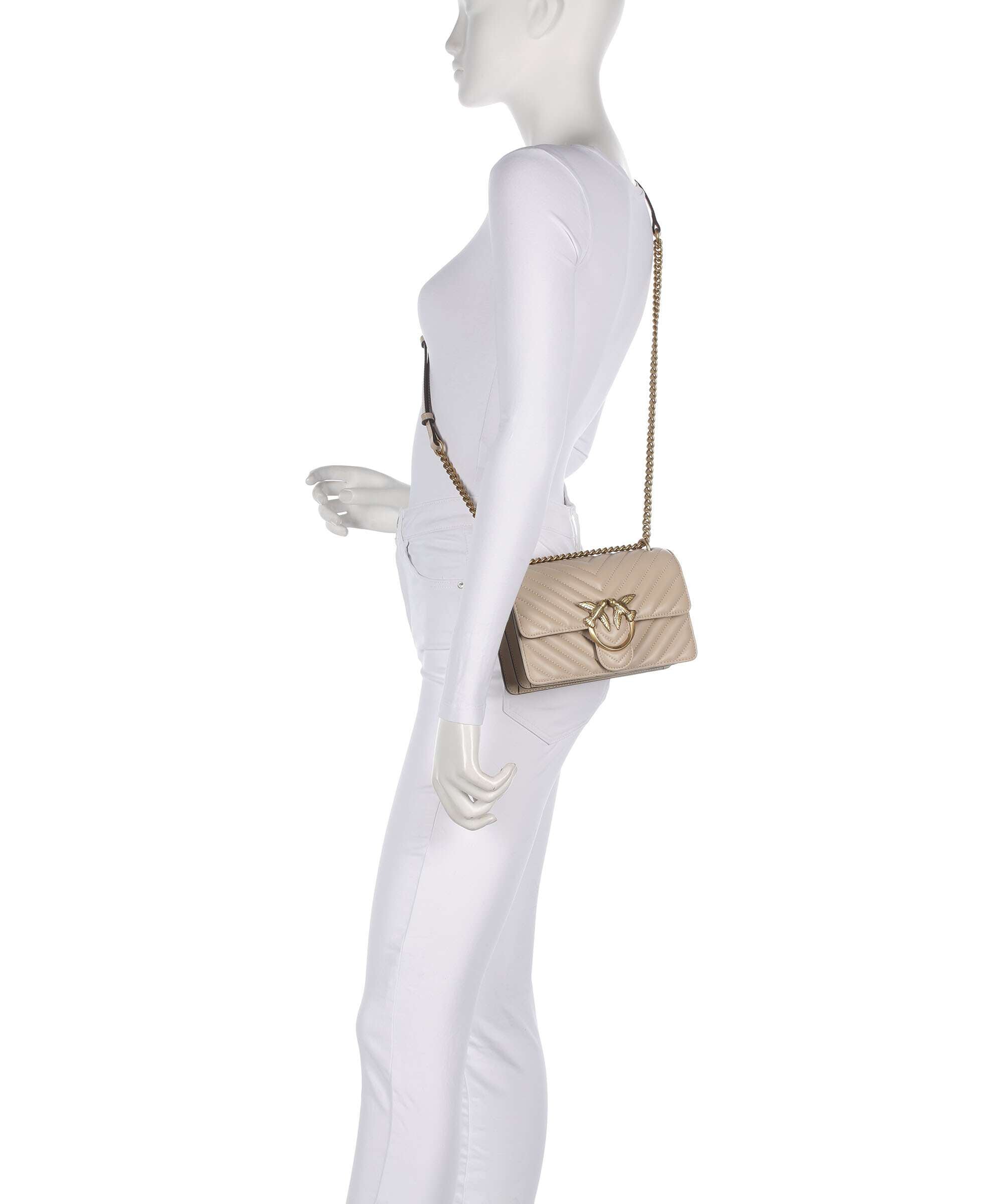 Pinko Love One Mini Shoulder bag fine grain leather beige/grigio