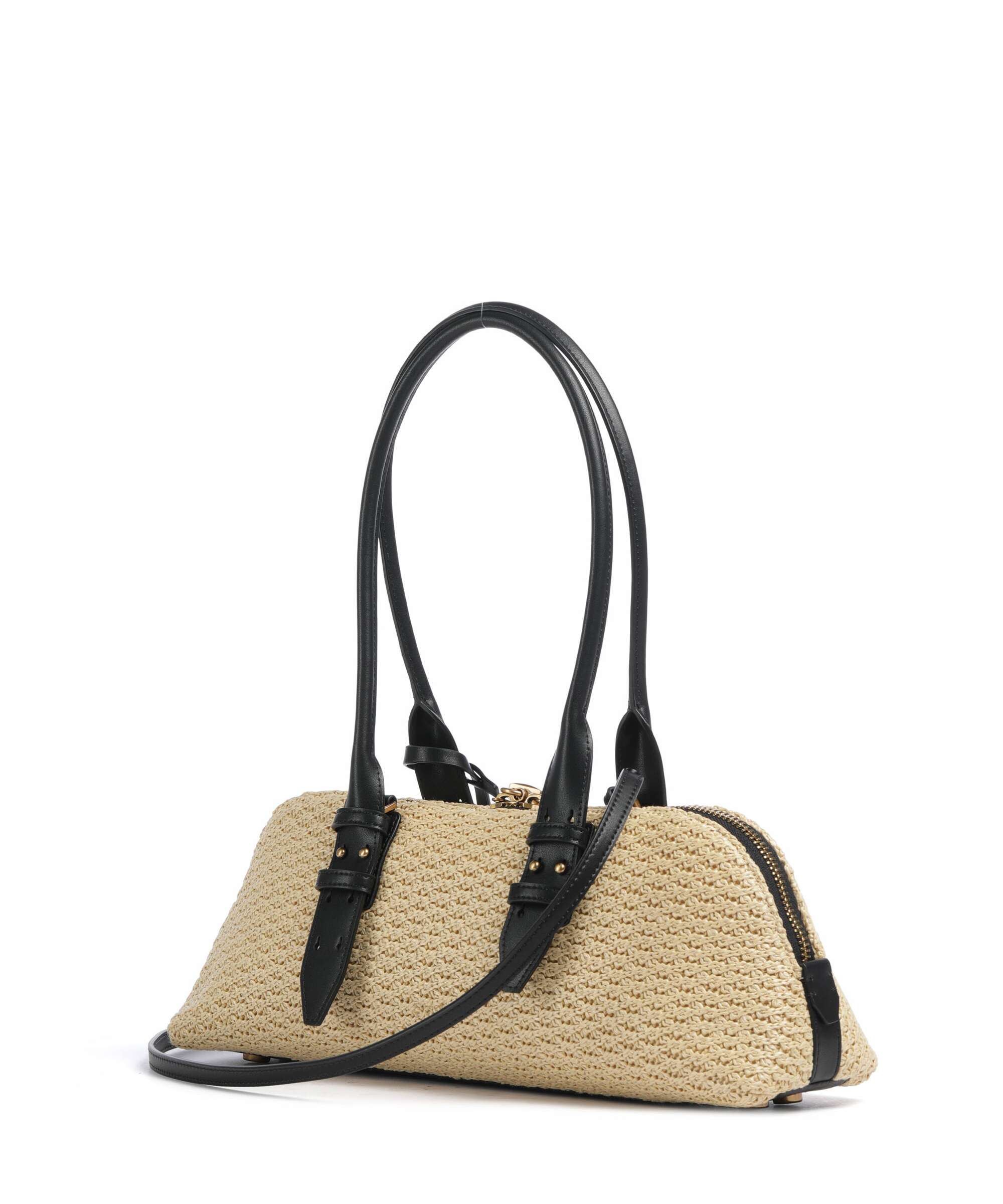【フォロー割引適用】タグ付きUniqueness PINKO LAELIA2 A Pinko Bowling Horizontal Big Handbag bast raffia/bianco/antique