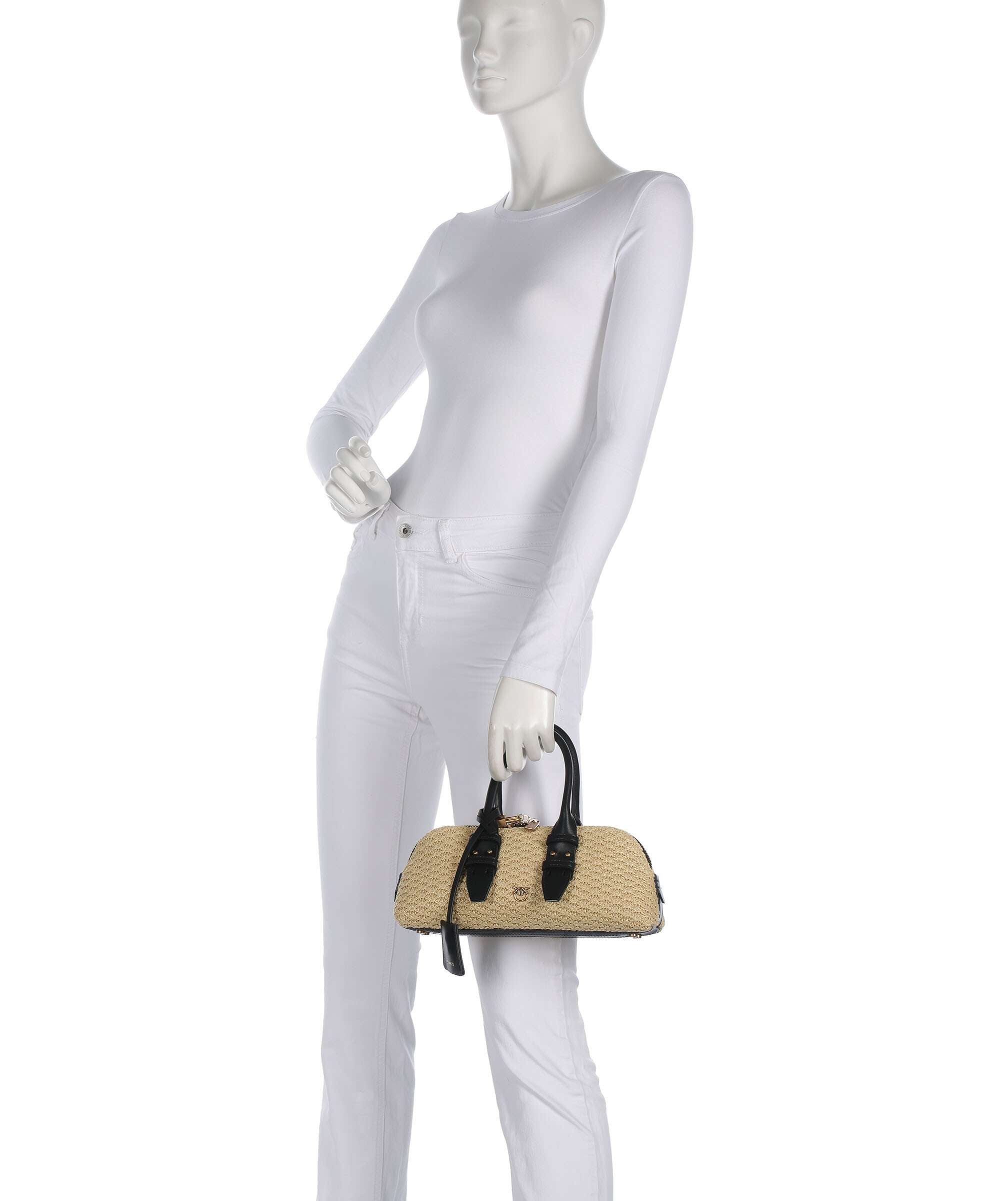 Pinko Bowling Horizontal Handbag polypropylene rafia/nero/antique