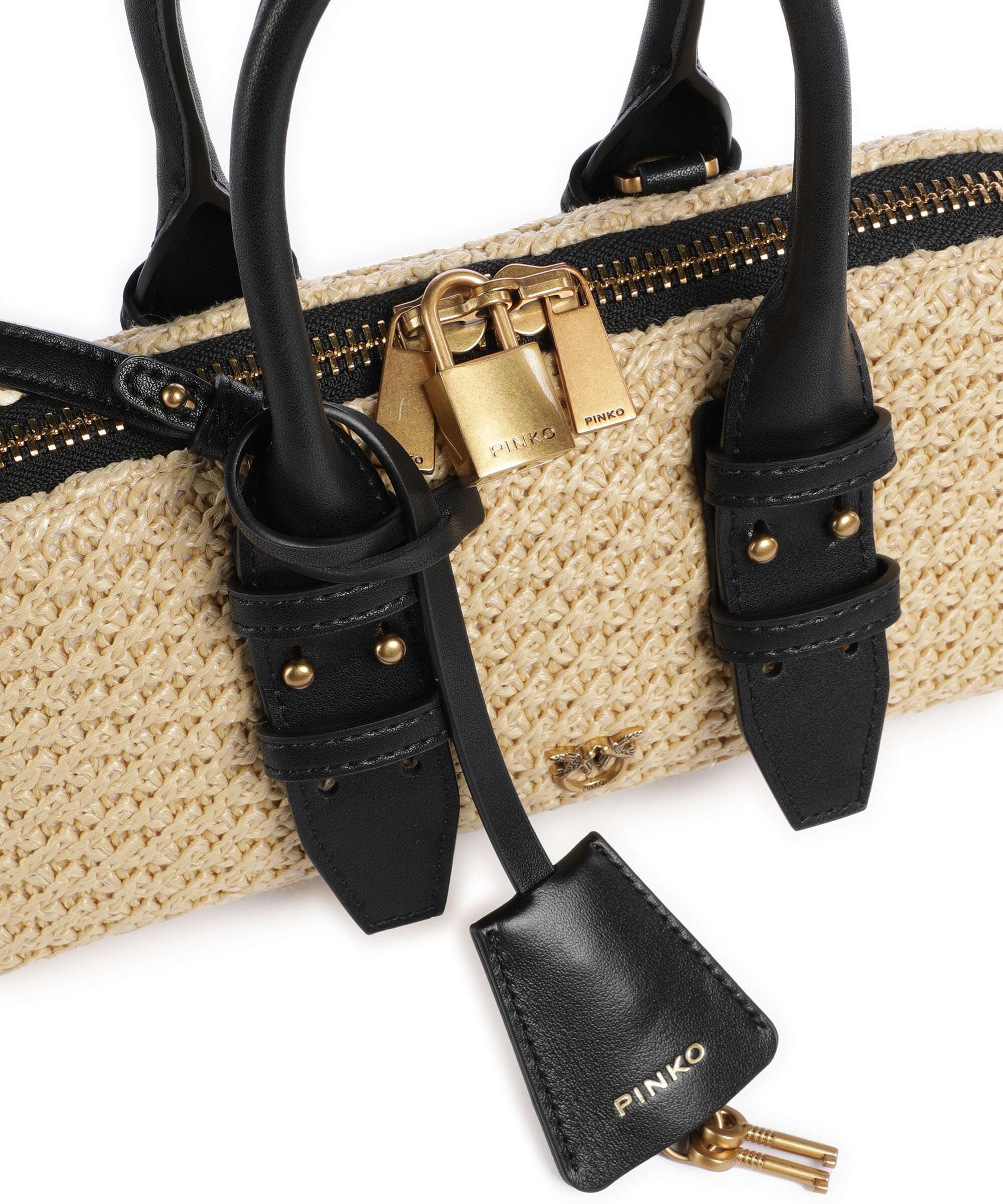 Pinko Bowling Horizontal Handbag polypropylene rafia/nero/antique