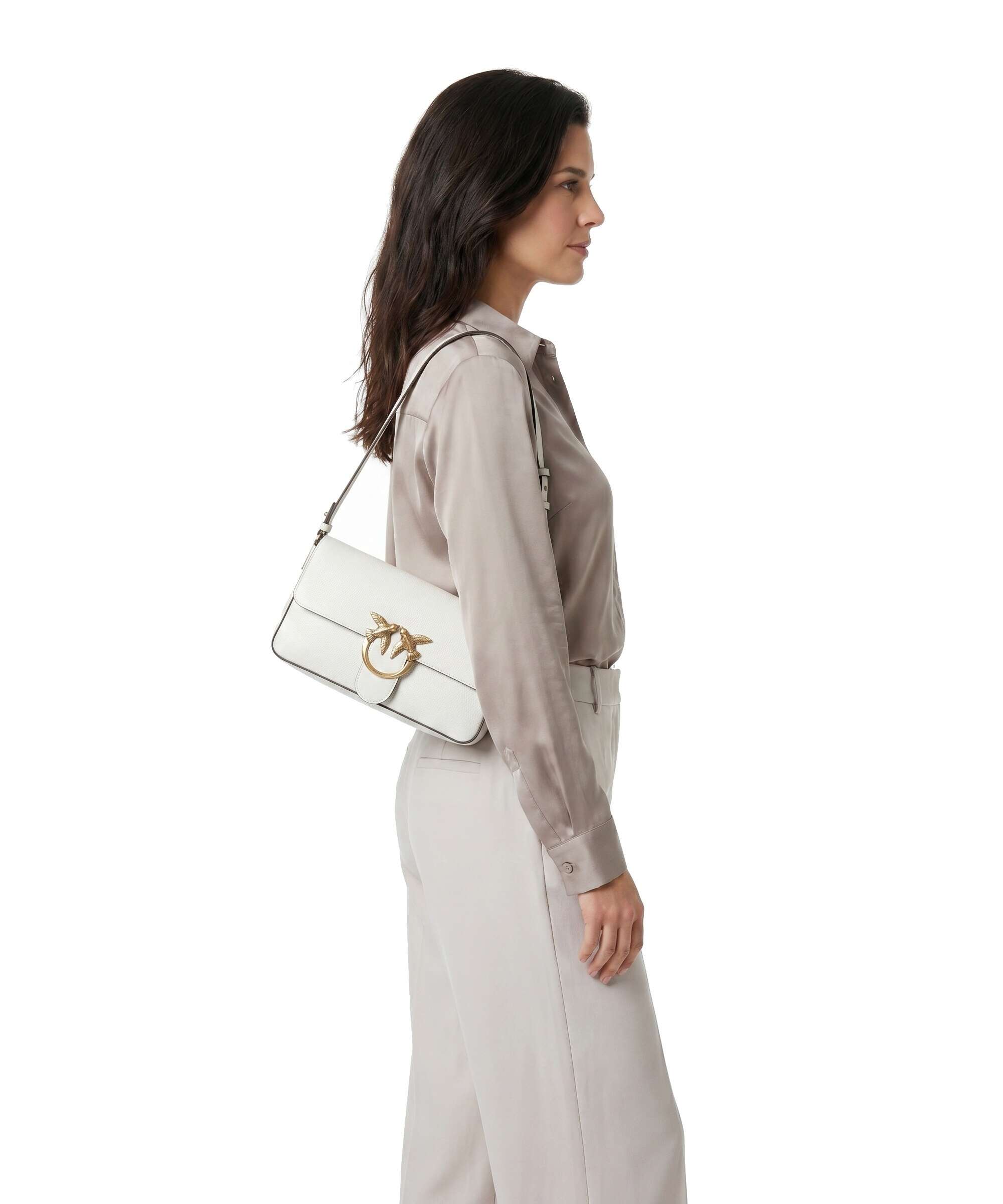 Pinko Love One Classic Slouchy Shoulder bag bianco nembo/antique gold