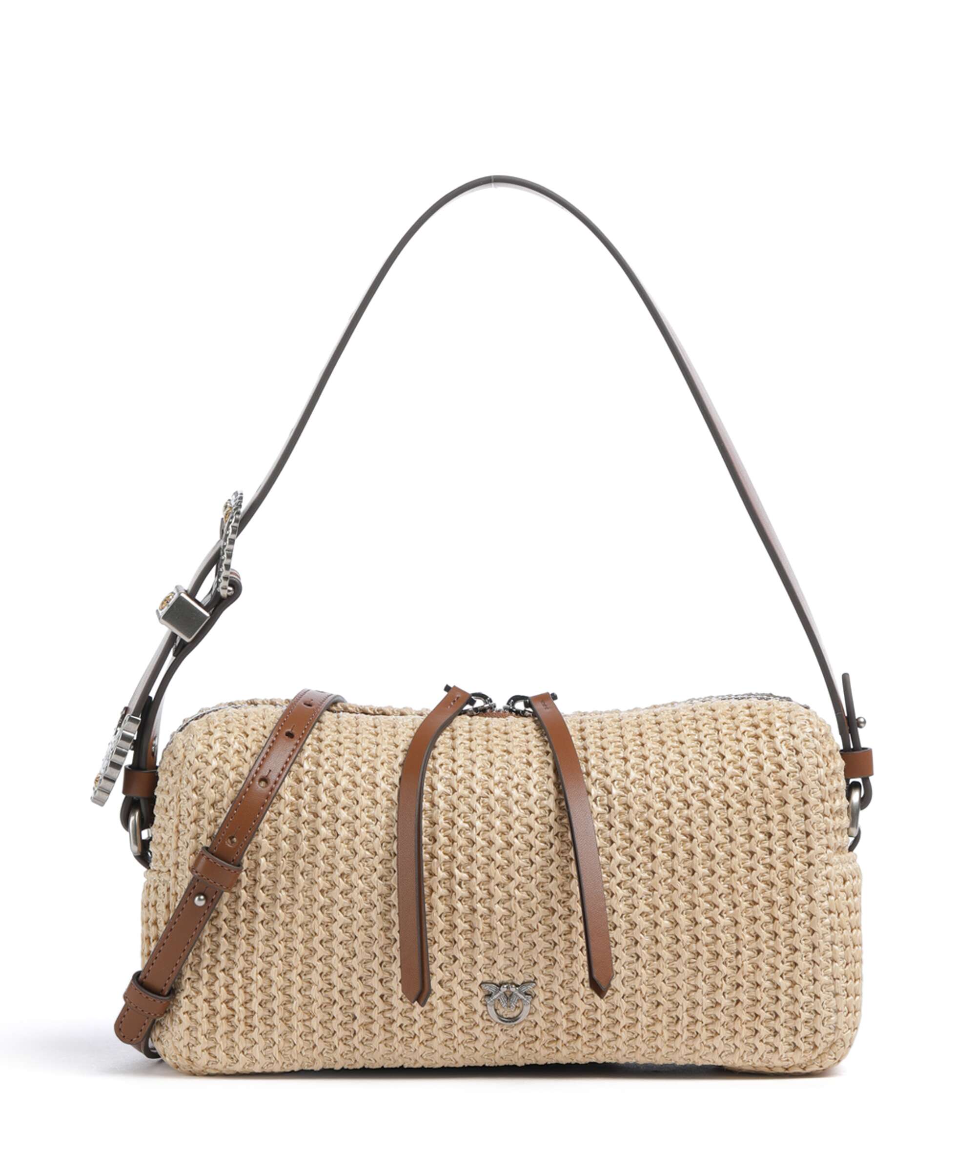 Pinko Shoulder bag polypropylene paglia/cuoio/old silver - 106661