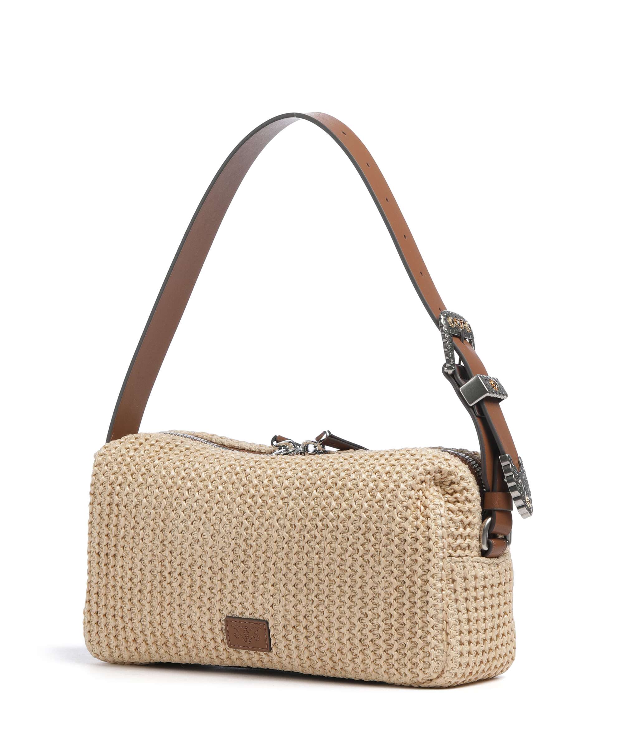 Pinko Shoulder bag polypropylene paglia/cuoio/old silver - 106661