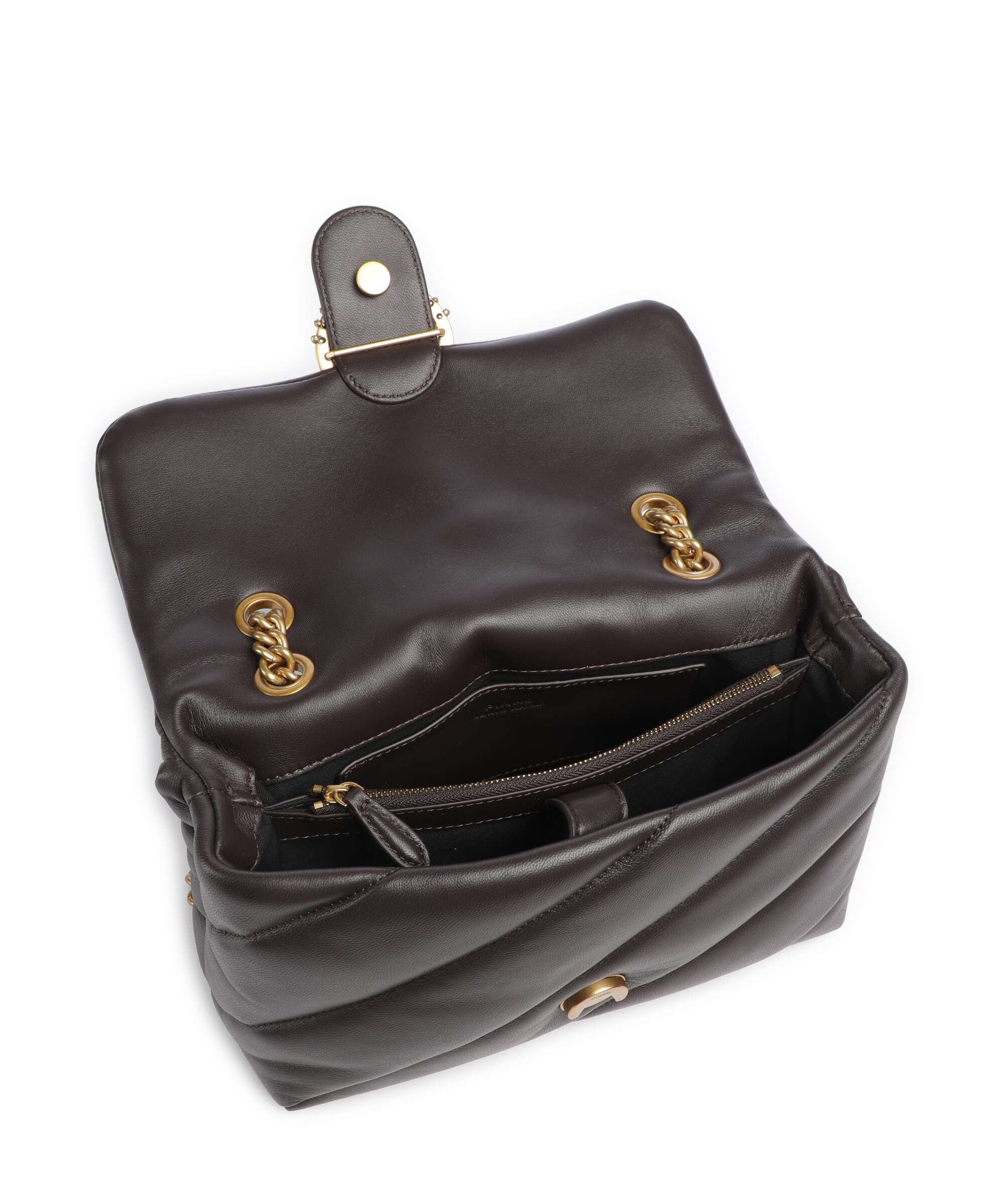 Pinko Love Puff Classic New Buckle Shoulder bag marrone marasca/antique gold