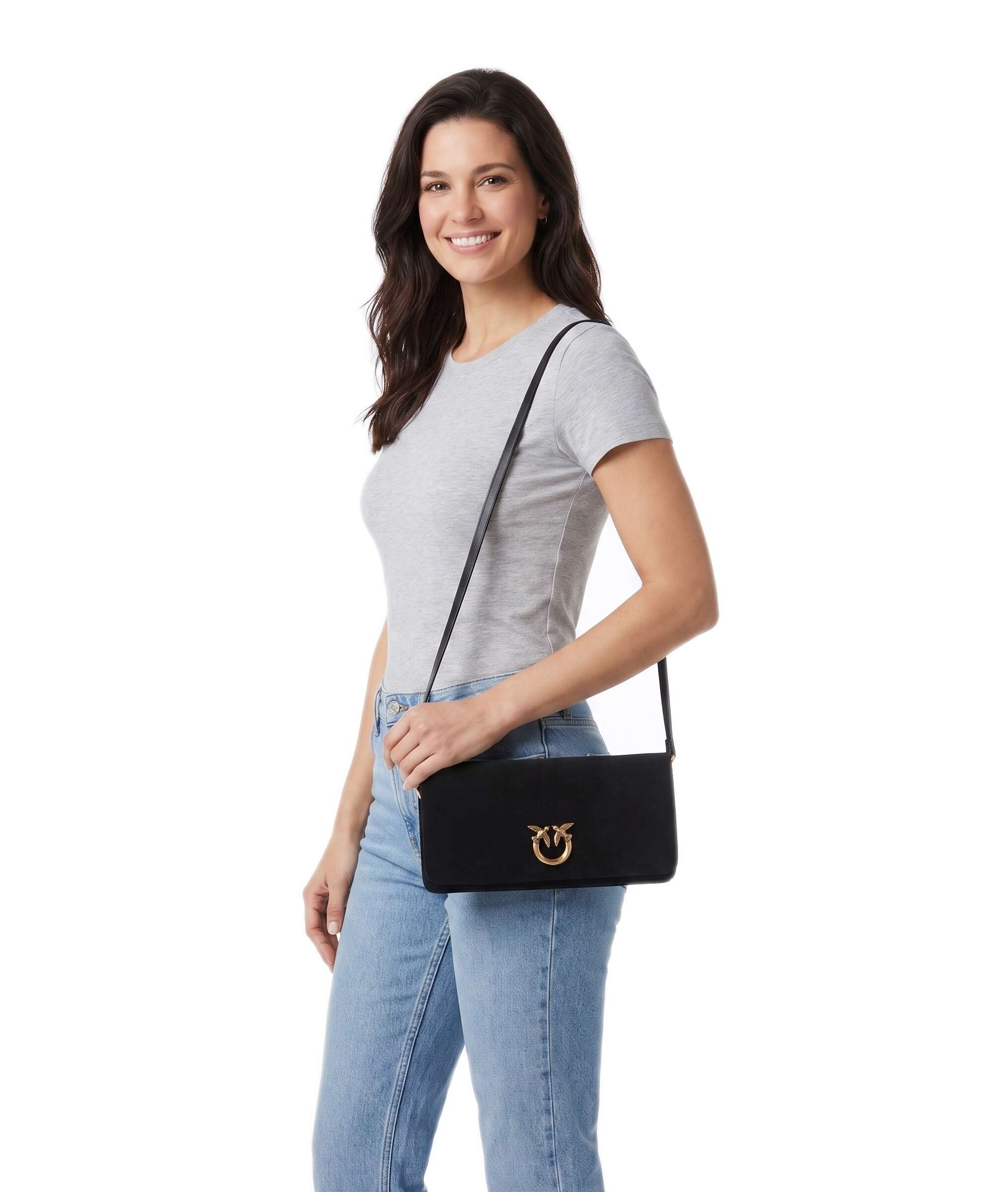 Pinko Click Soft Horizontal Classic Crossbody bag velour leather