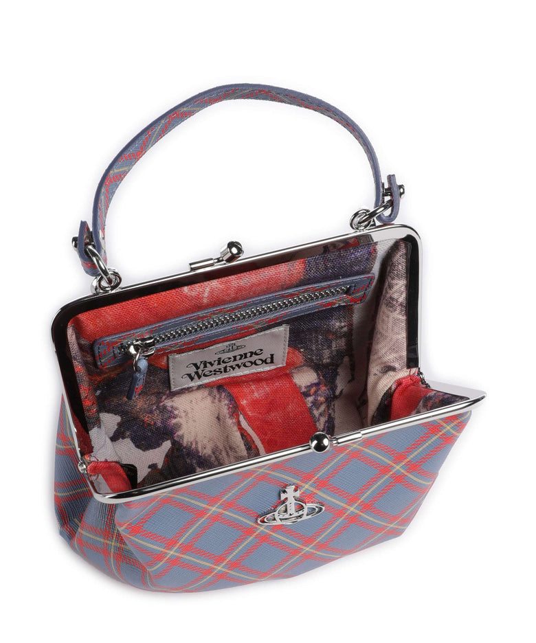 Vivienne Westwood Granny Frame Saffiano Printed Handbag blue/orange tartan