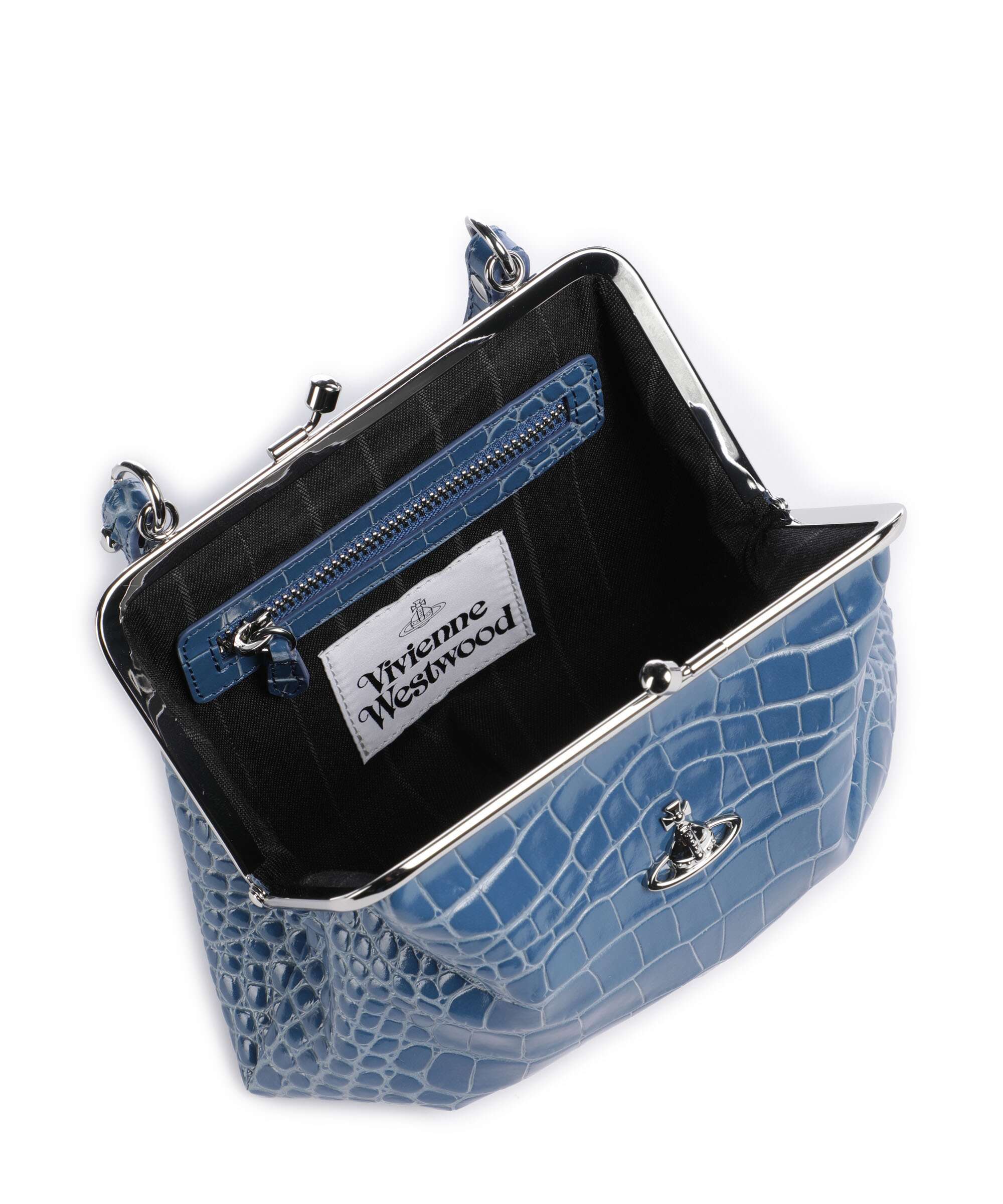 Vivienne Westwood Granny Frame Embossed Croc Handbag blue