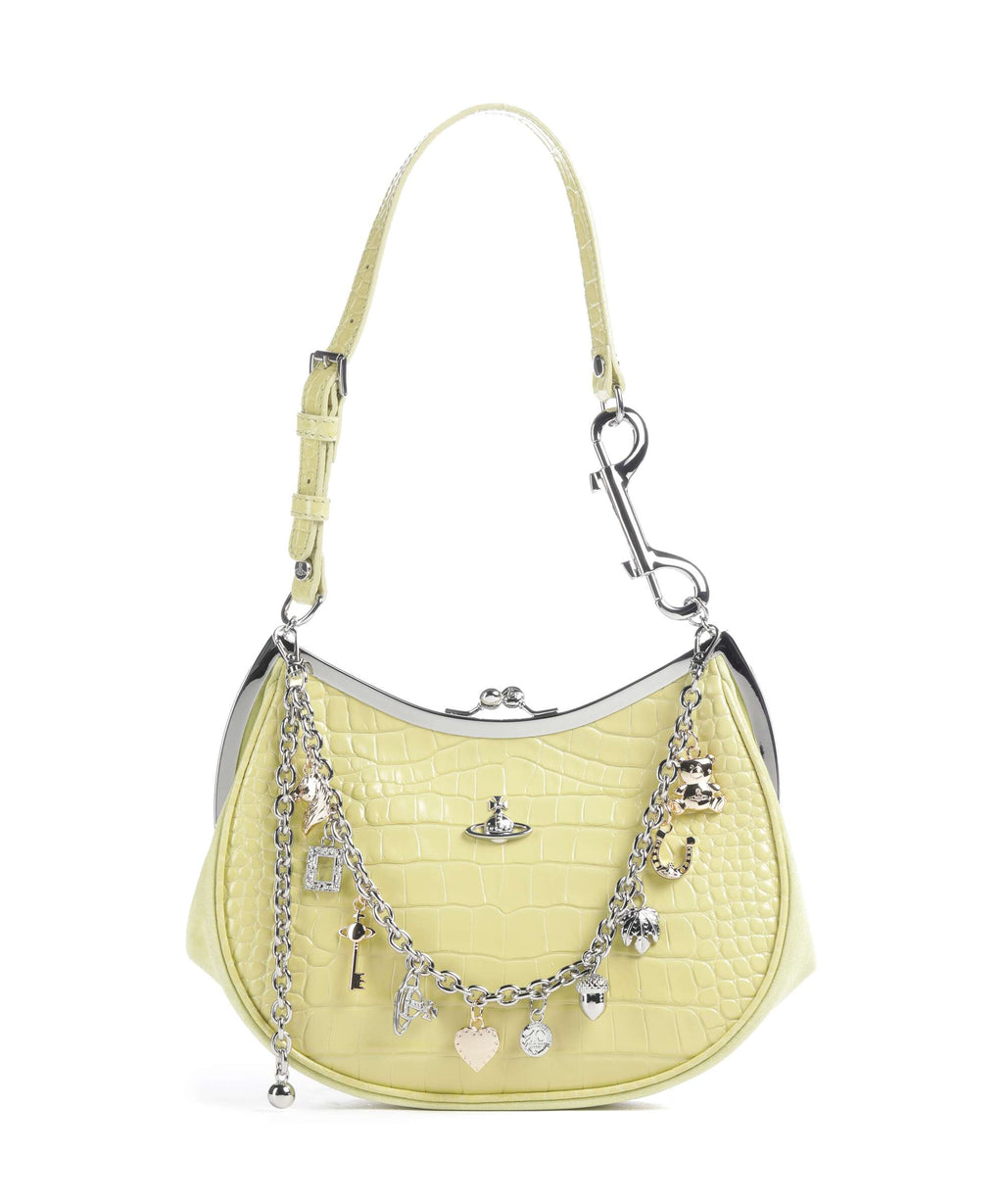 Vivienne Westwood Charm Frame Embossed Croc Shoulder bag lime green