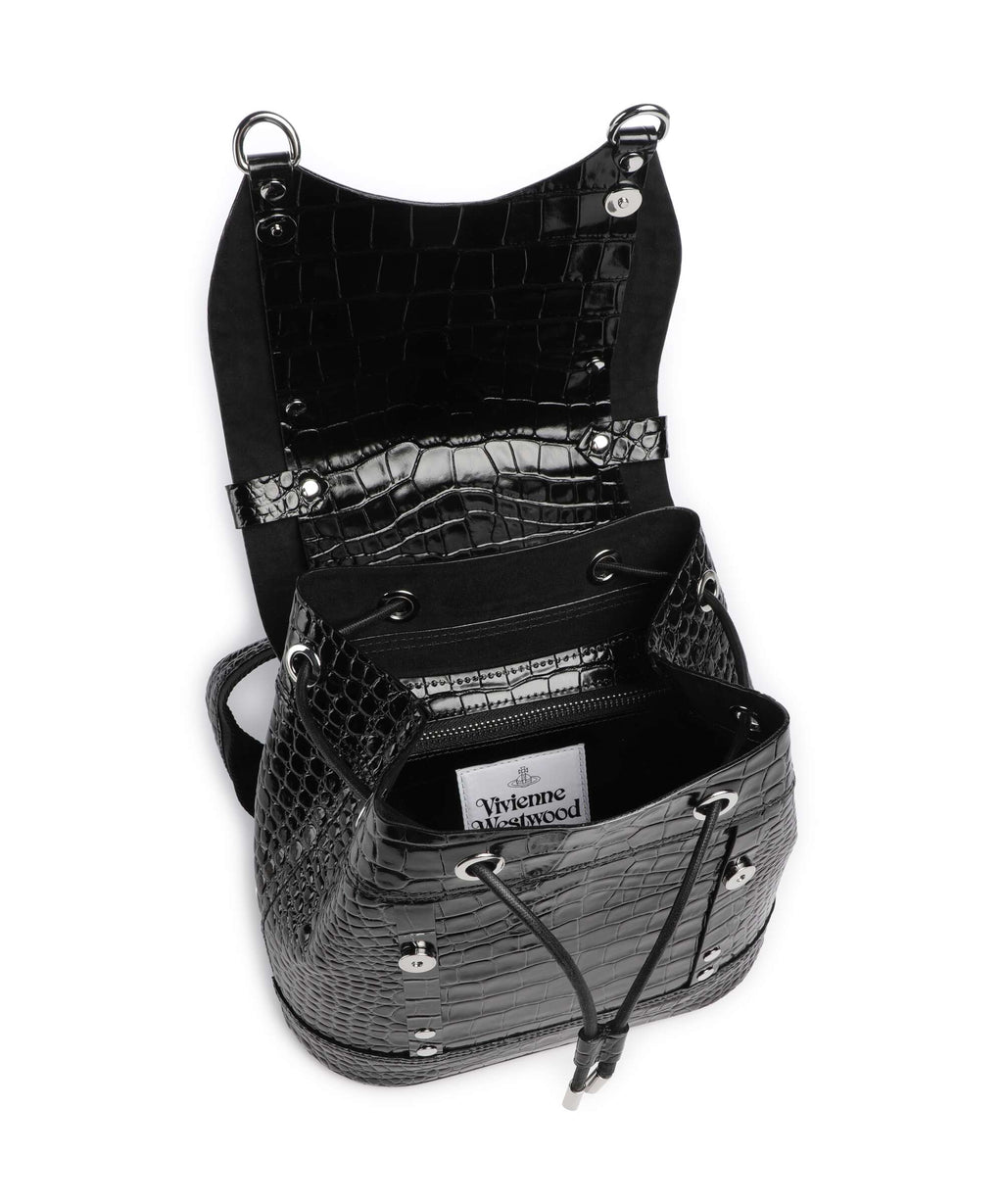 Vivienne Westwood Max Embossed Croc Small Backpack embossed cow leather black