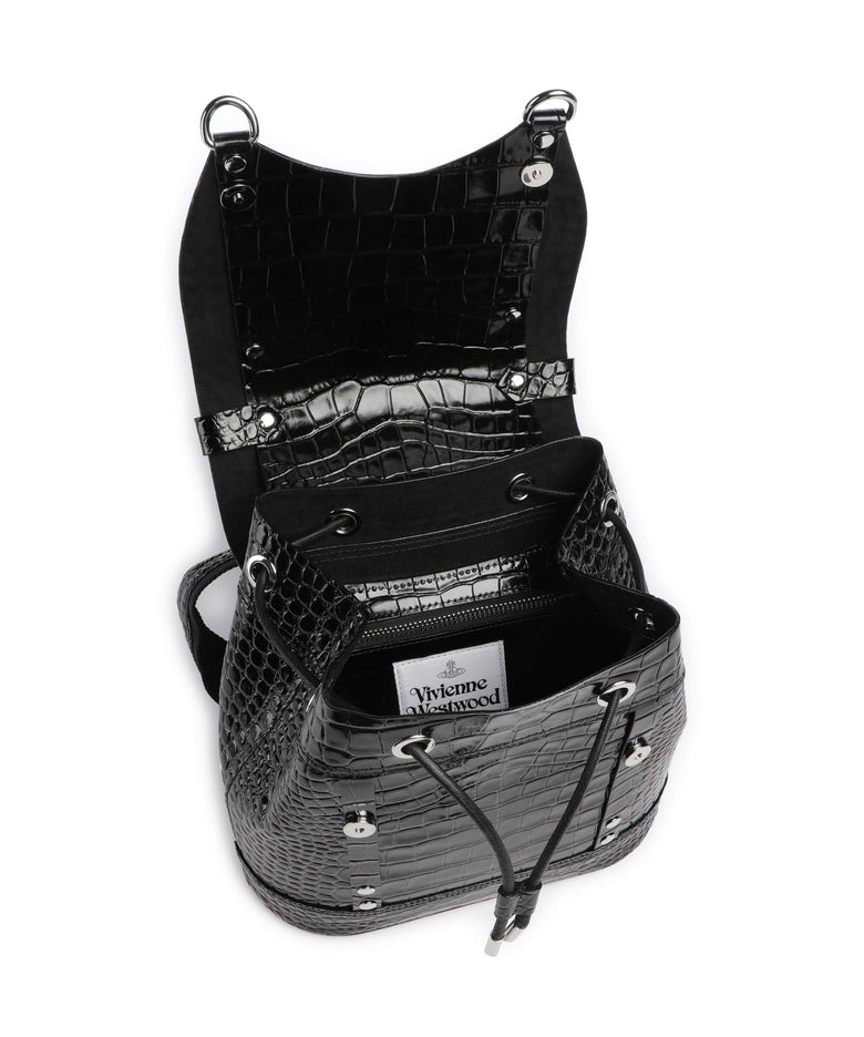 Vivienne Westwood Max Embossed Croc Small Backpack embossed cow leather black