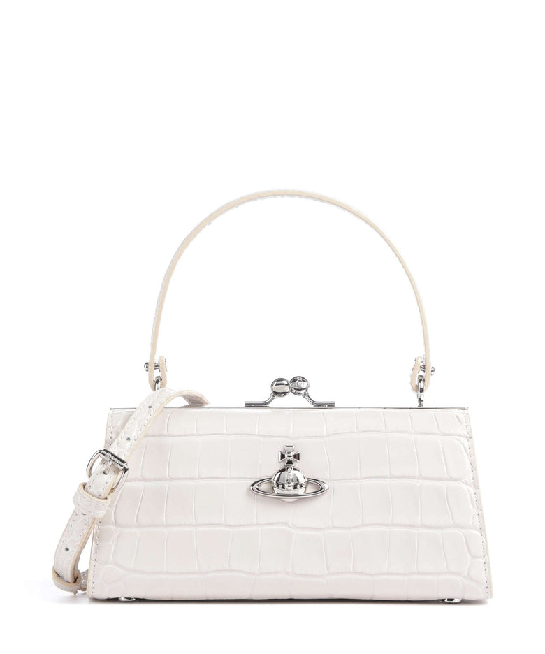 Vivienne Westwood Doll Frame Embossed Croc XL Handbag pearl white