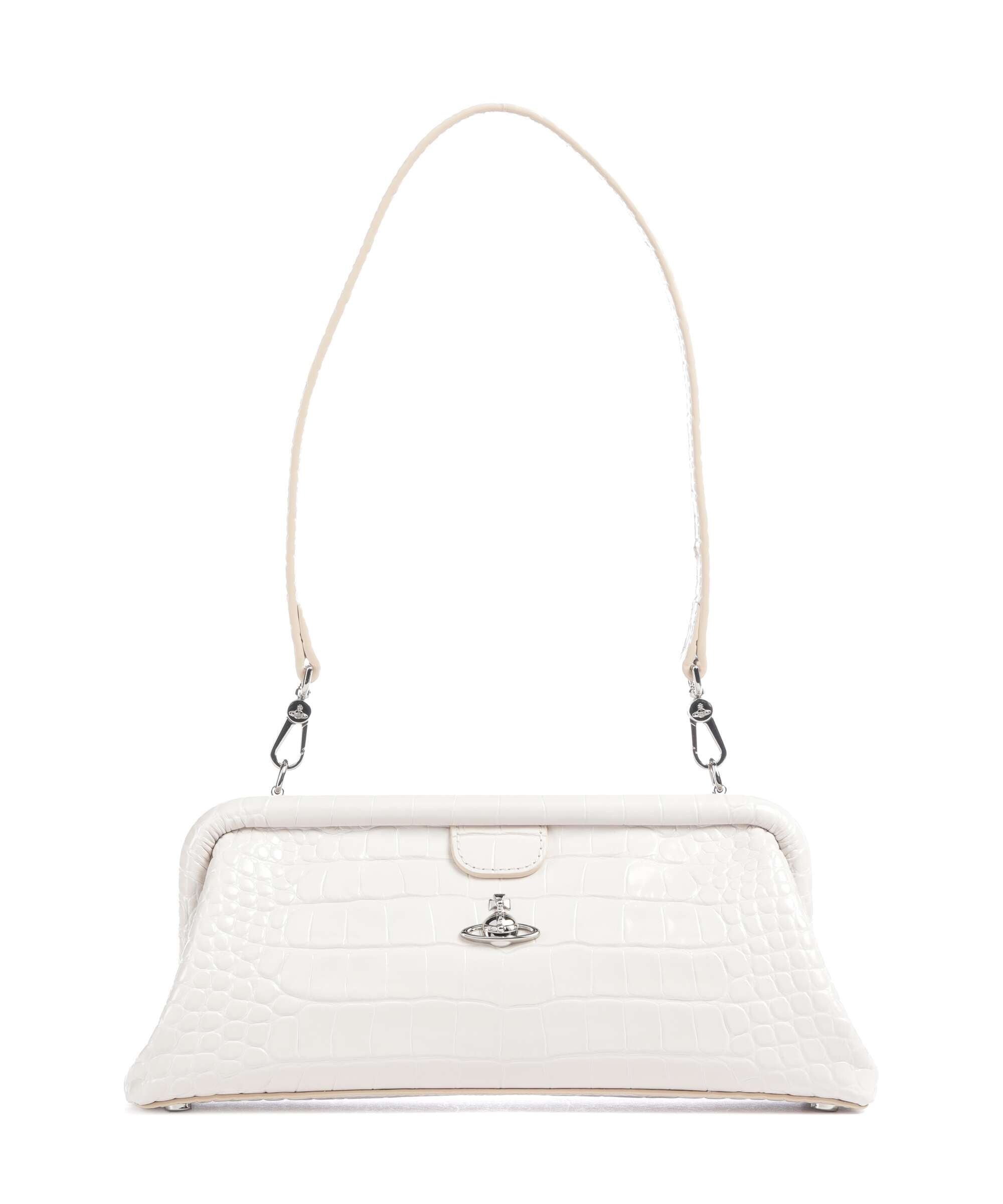 Vivienne Westwood Jane Frame Embossed Croc Shoulder bag pearl white