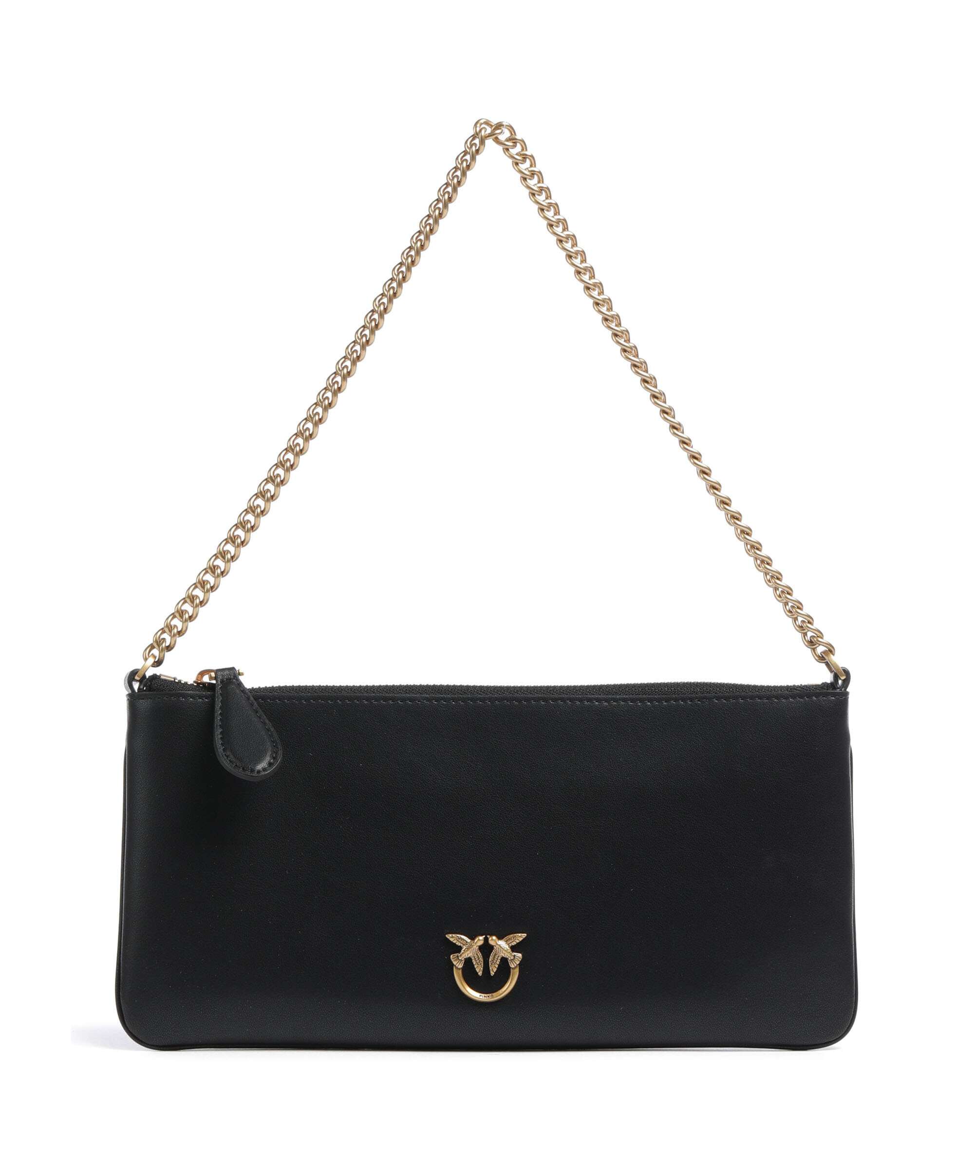 Pinko Flat Horizontal Shoulder bag fine grain cow leather nero
