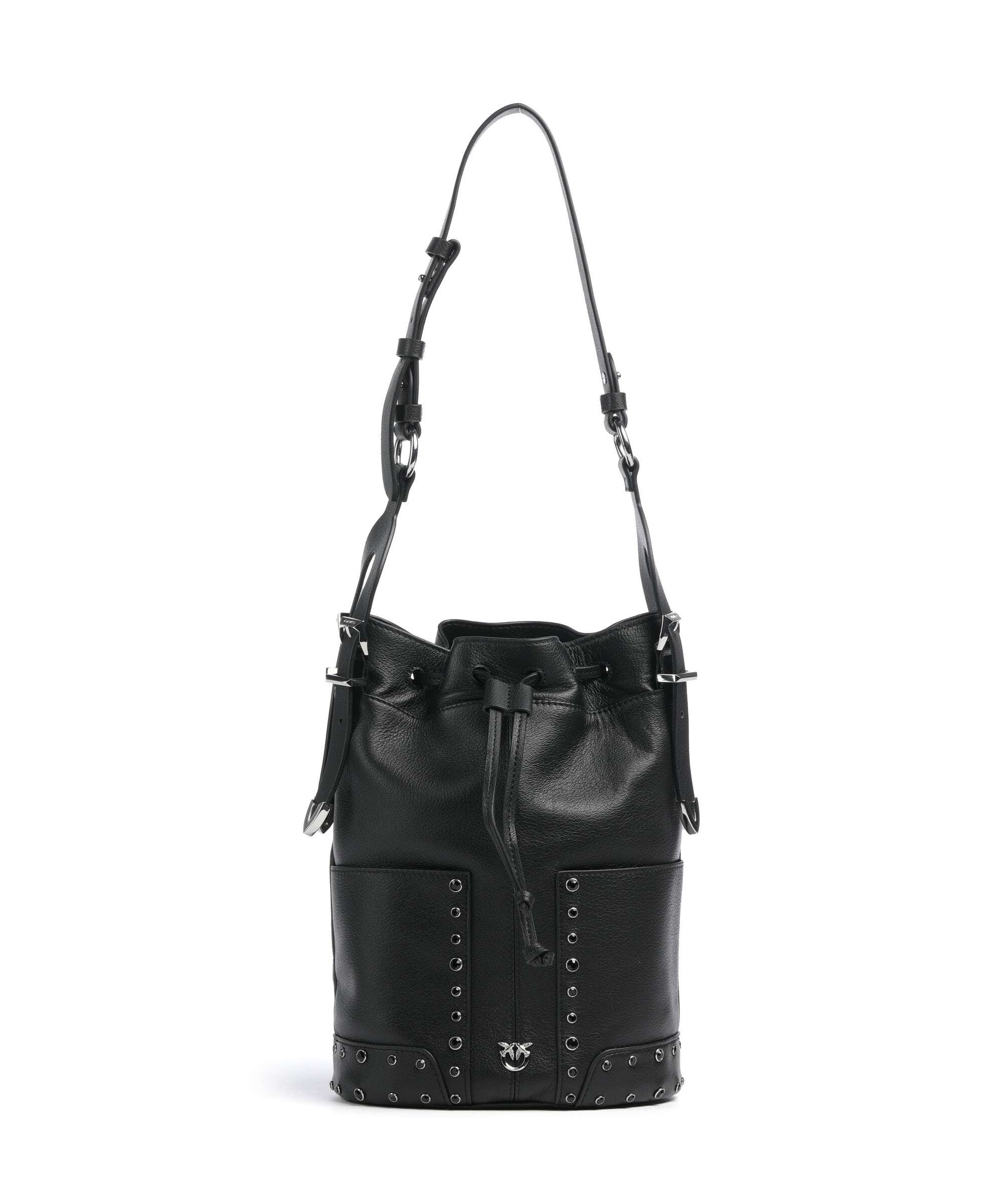 Pinko Mini Bucket bag grained leather nero/limousine/shiny nickel