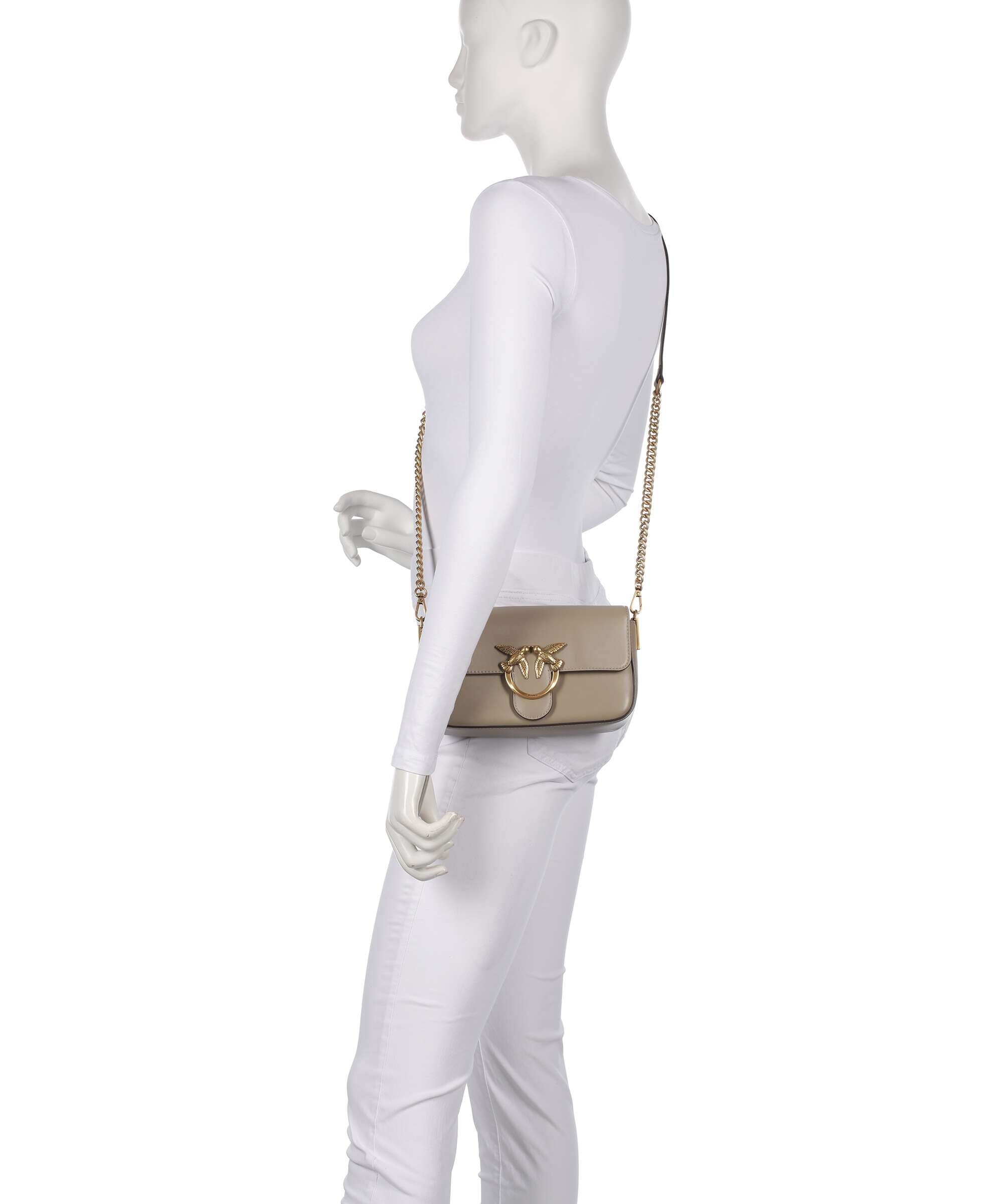 Pinko Love One Mini Slouchy Crossbody bag grained calfskin grigio
