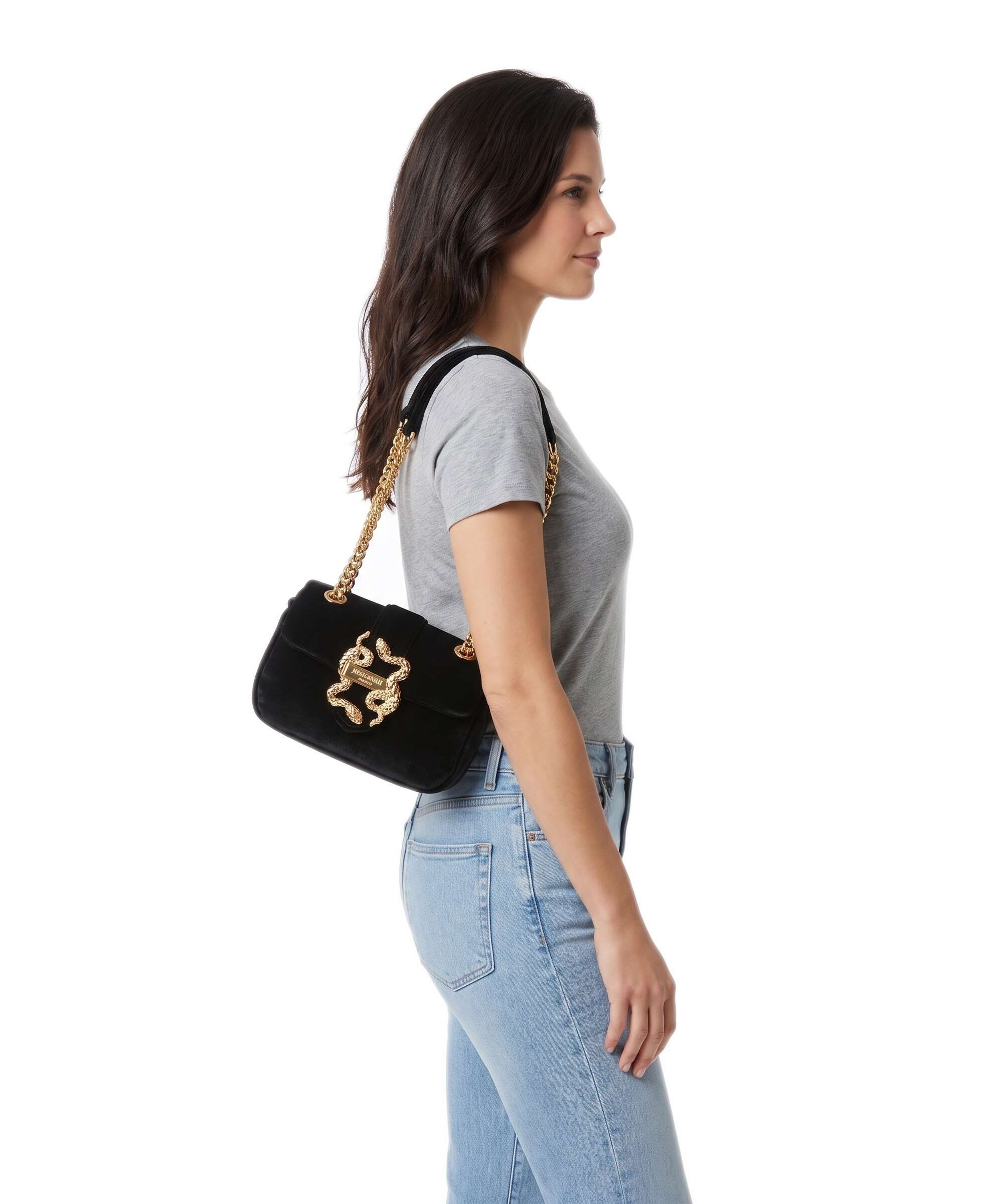 Just Cavalli Iconic Snakes Puffy Shoulder bag velvet fabric black