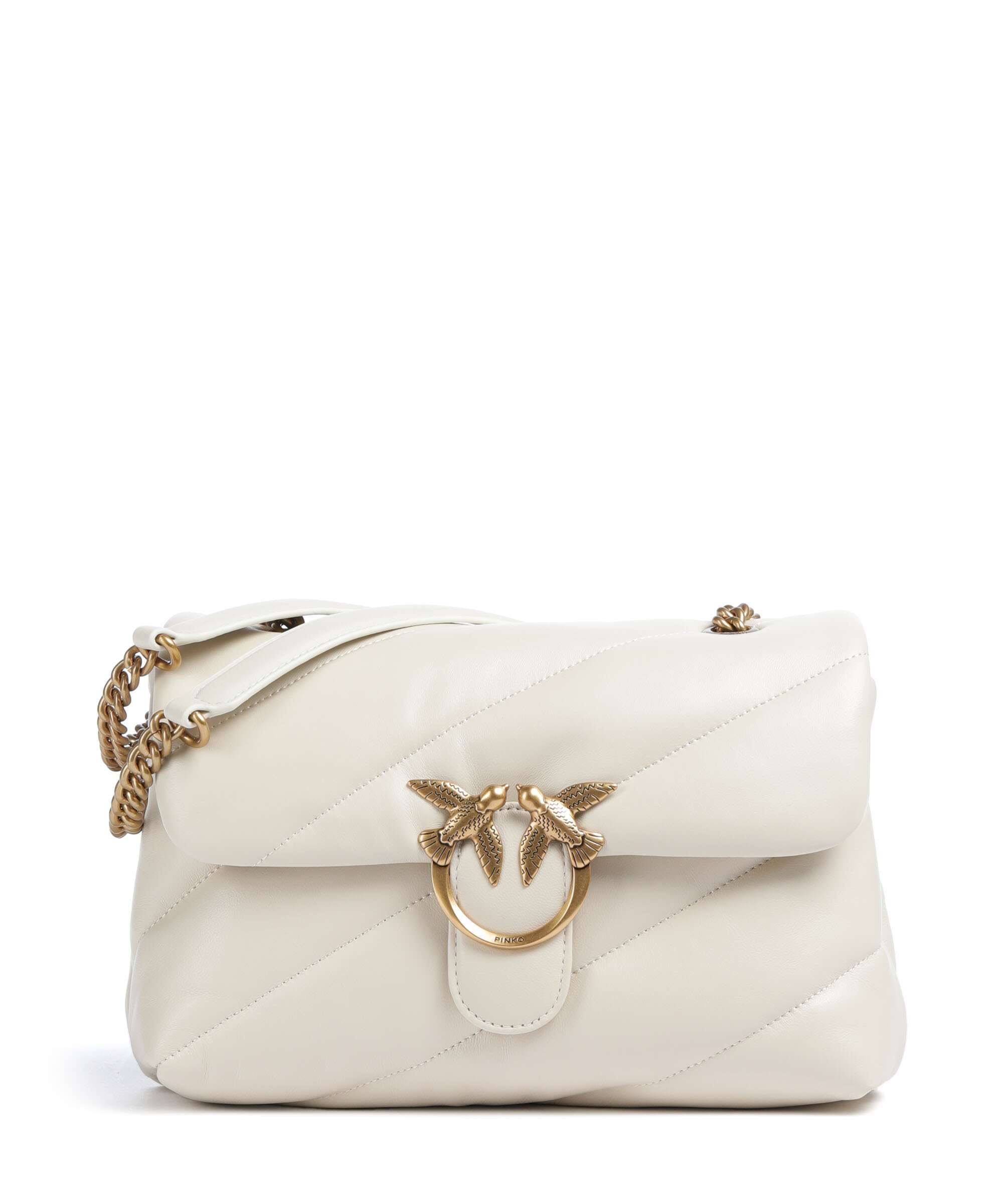Pinko Love Puff Classic Shoulder bag sheepskin leather bianco seta
