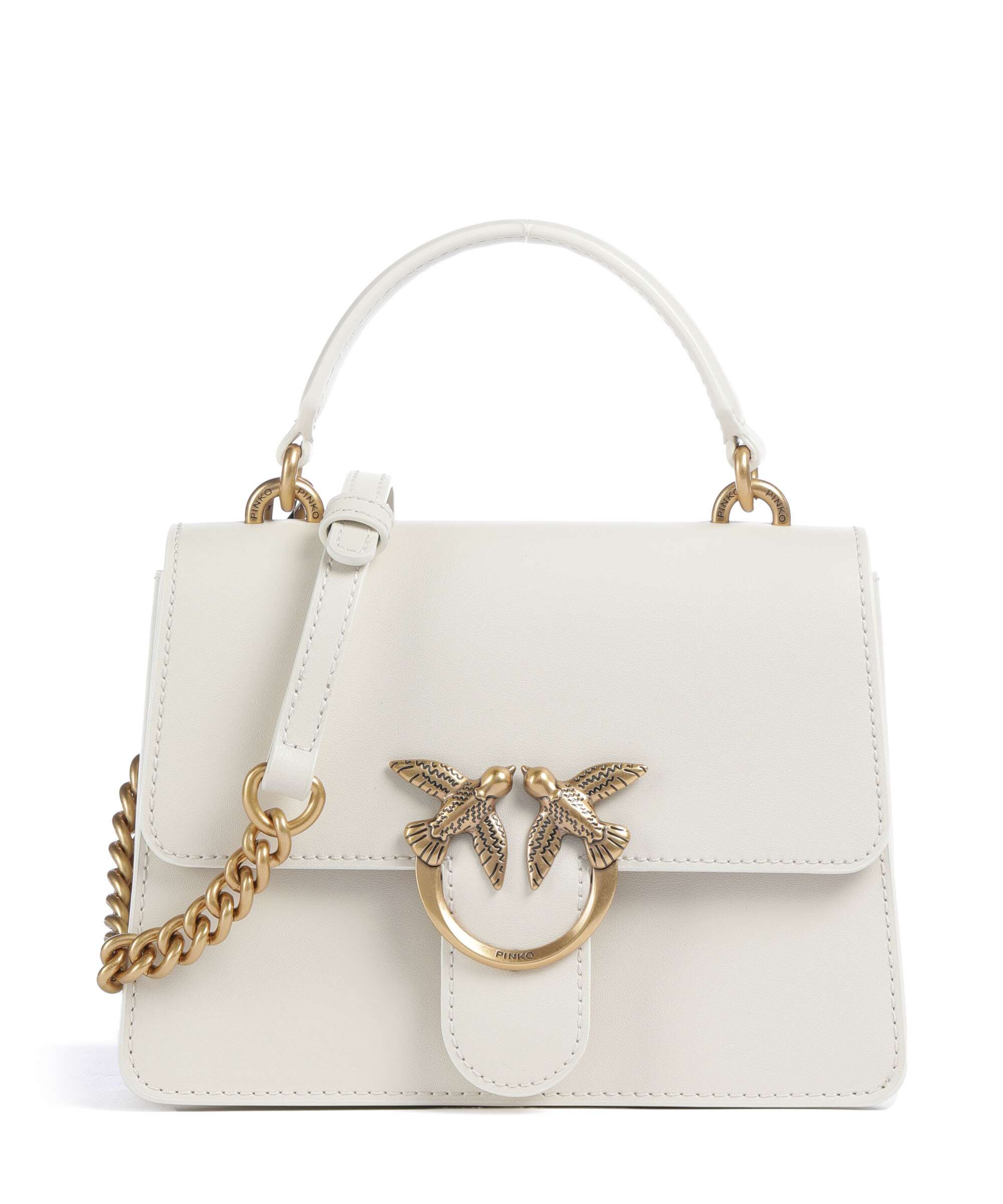 AKIKOAOKI PETIT PATENT WH×WH Pinko Love One Mini Handbag fine grain cow leather bianco seta