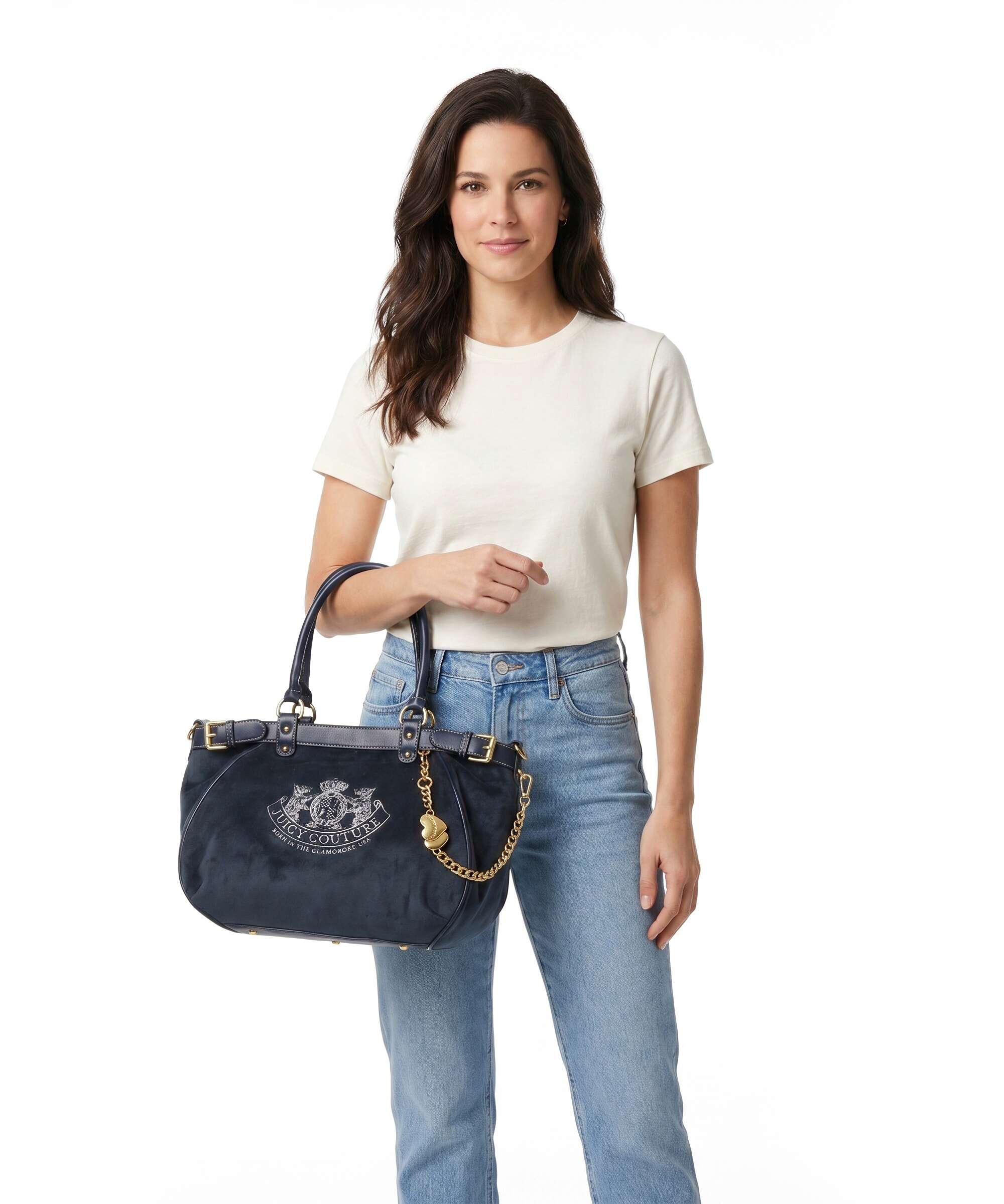 Juicy Couture Twig Narrative Velvet L Tote bag velvet fabric blue