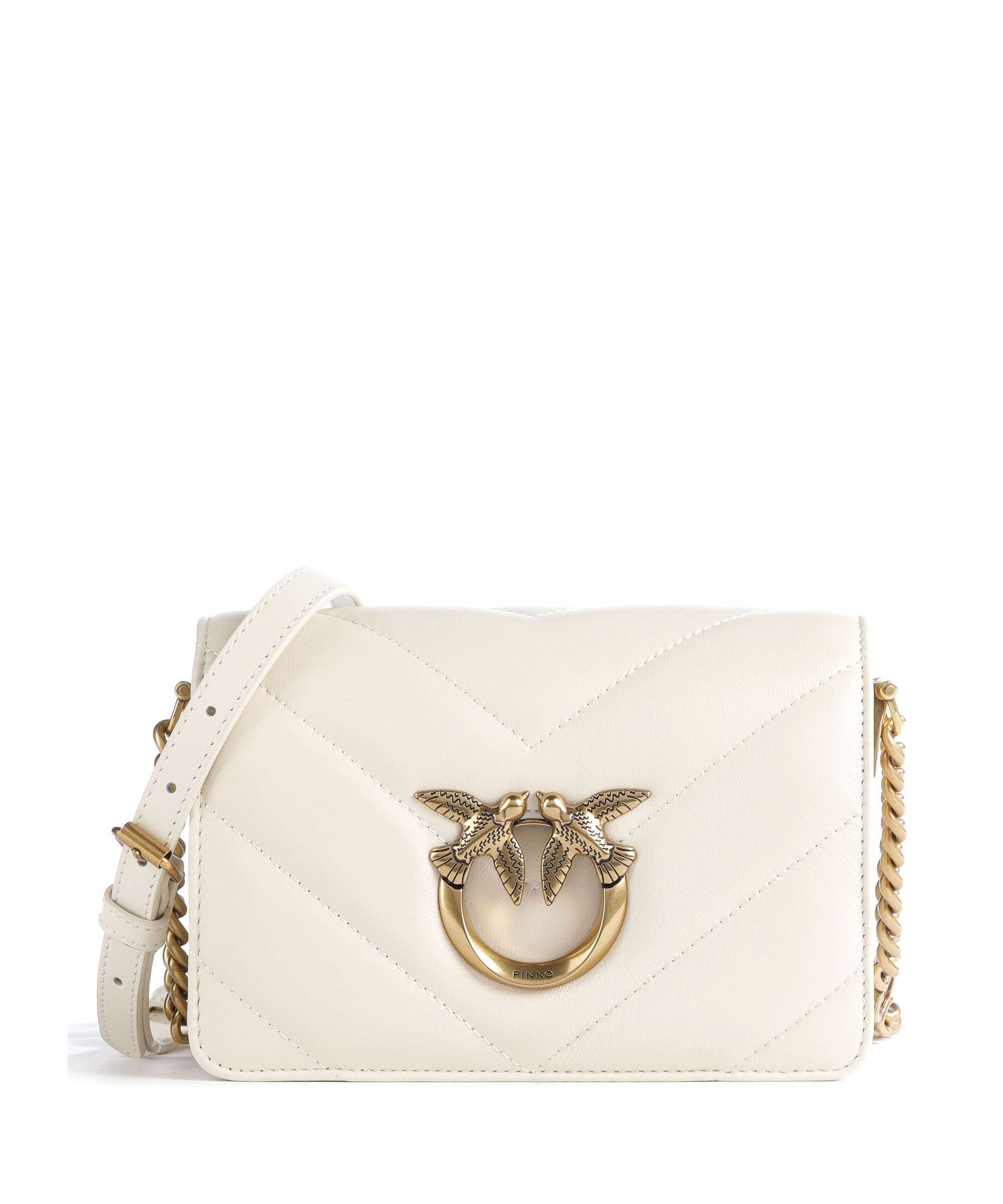 Pinko Love Click Mini Crossbody bag sheepskin leather bianco seta
