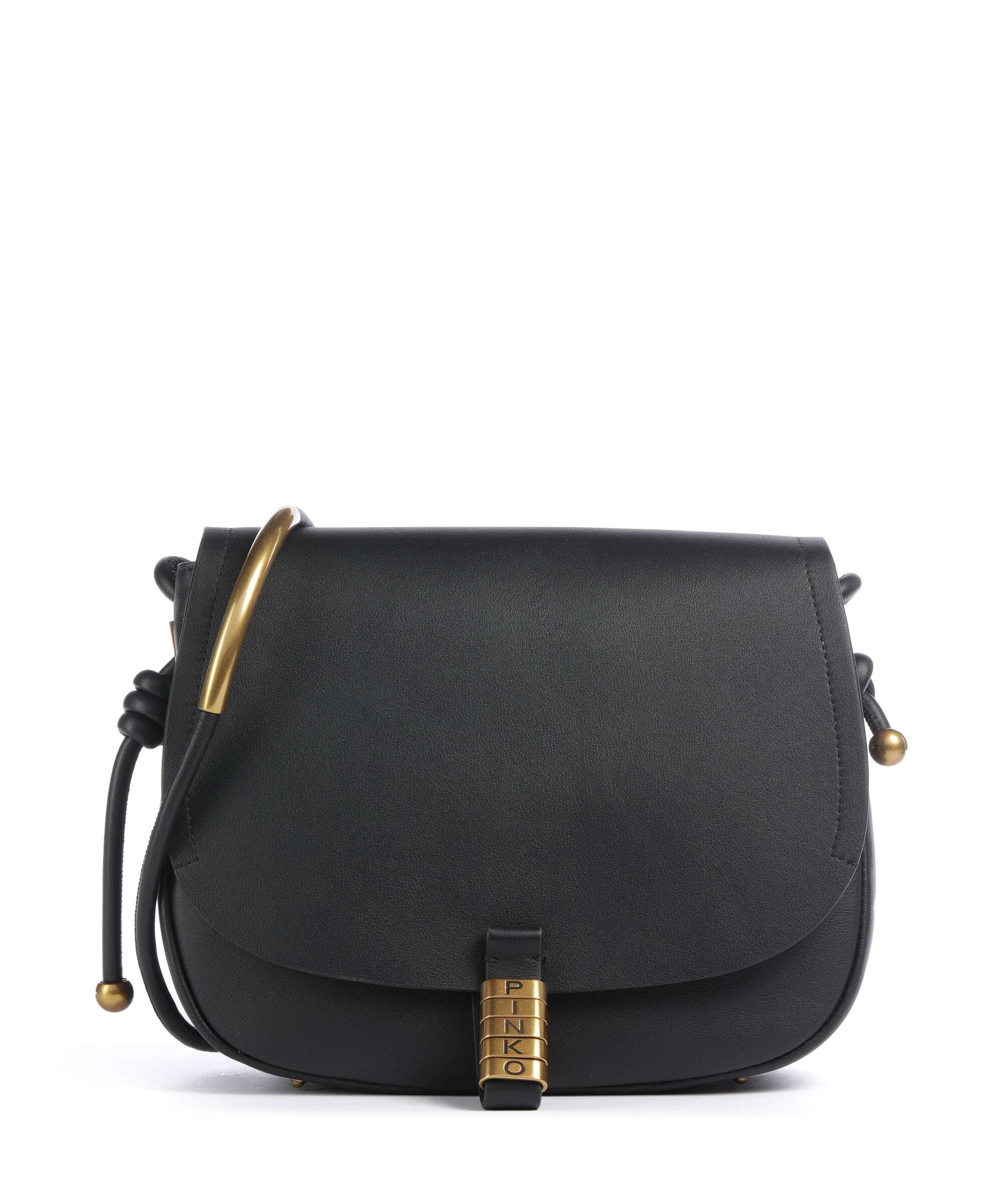 Pinko Saddle Classic Crossbody bag softly grained calfskin nero