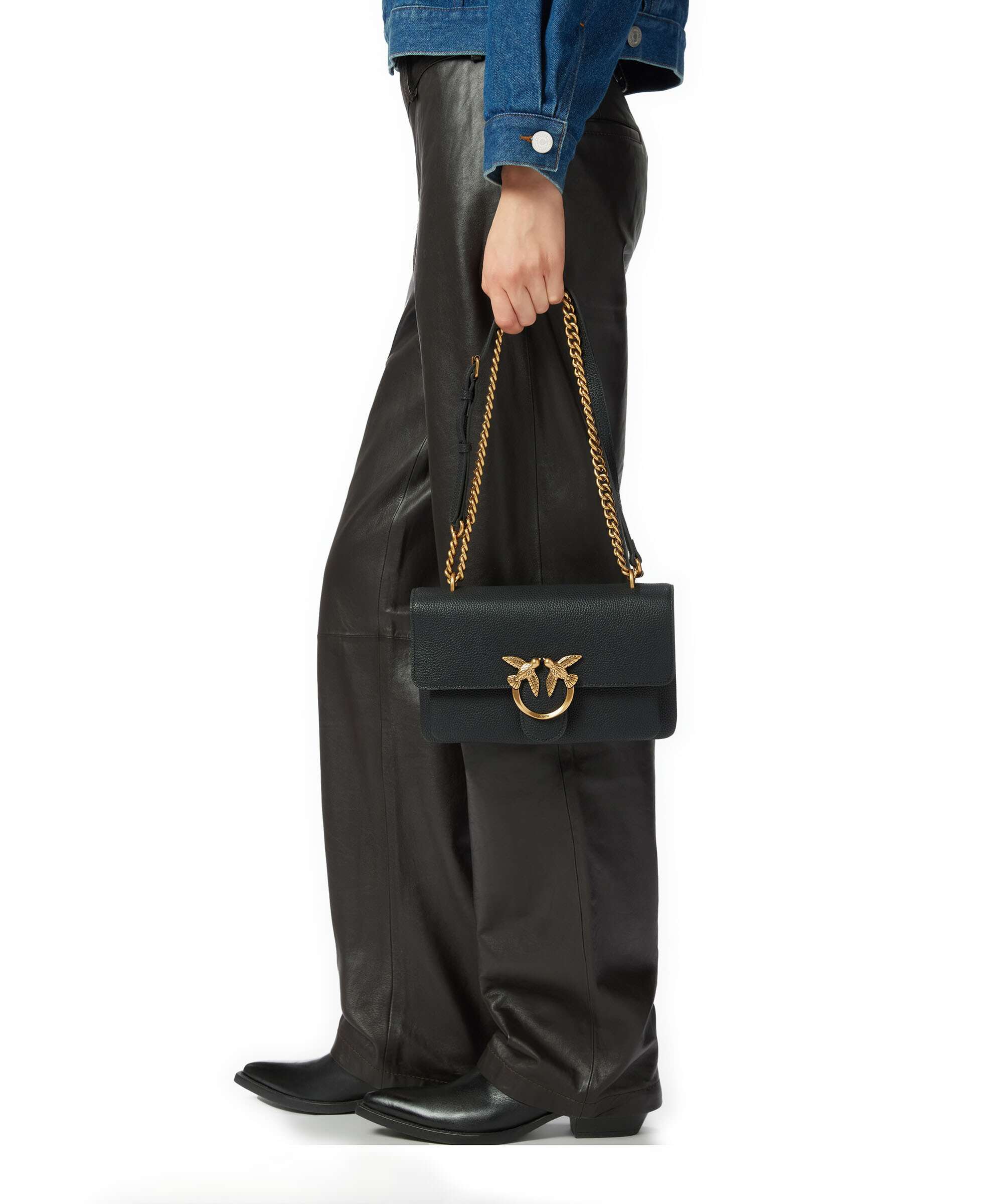 Pinko Love Soft Mini Shoulder bag grained leather nero/antique