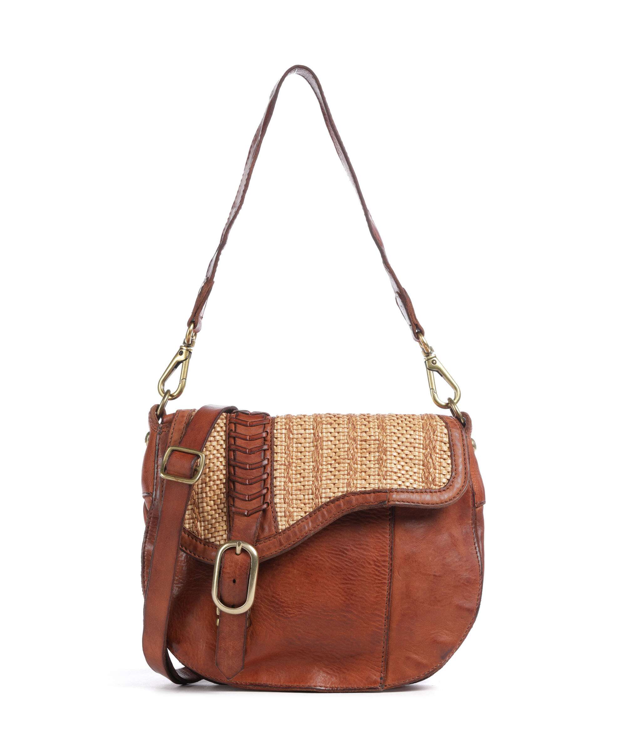 Campomaggi Shoulder bag fine grain cow leather, polyamide cognac