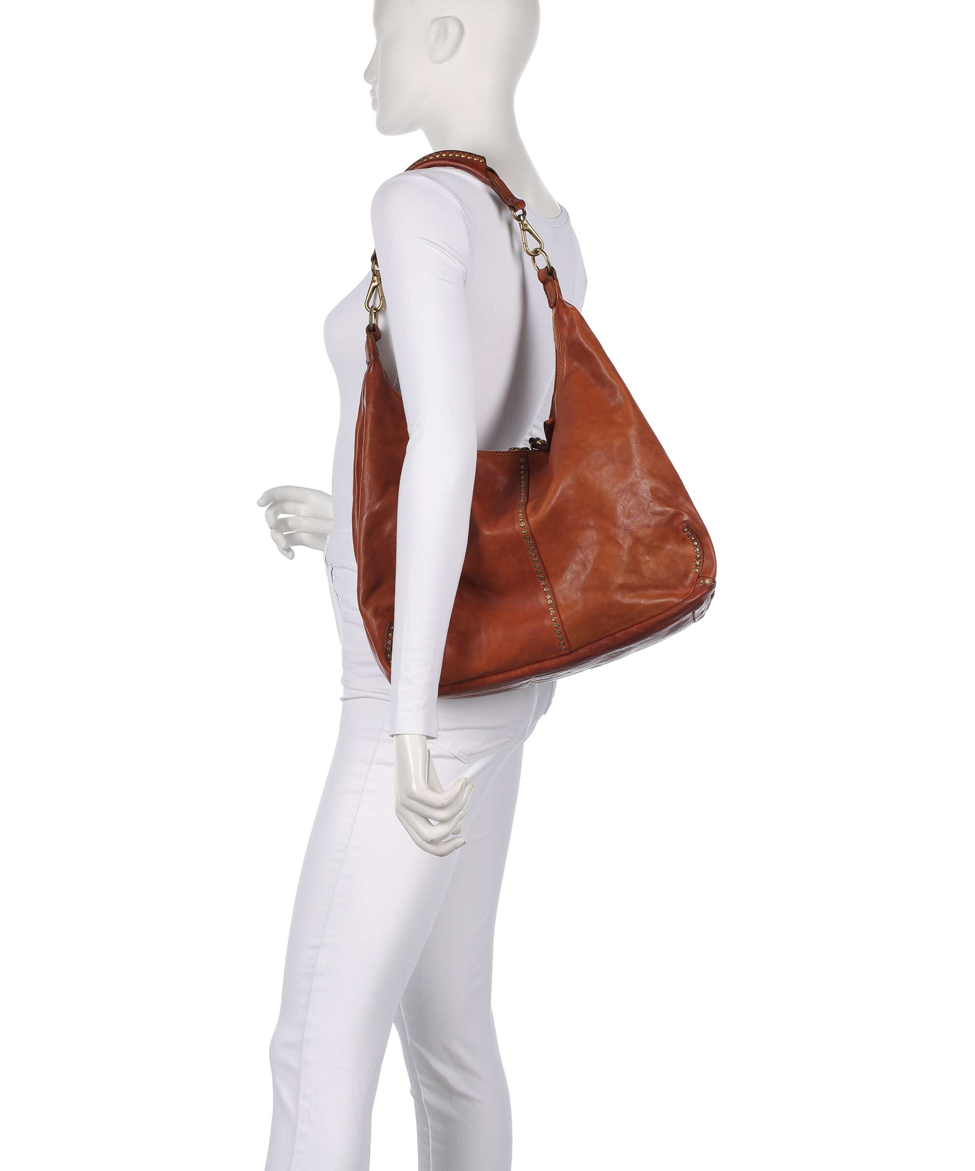 Campomaggi Hobo bag grained cow leather, smooth cow leather cognac