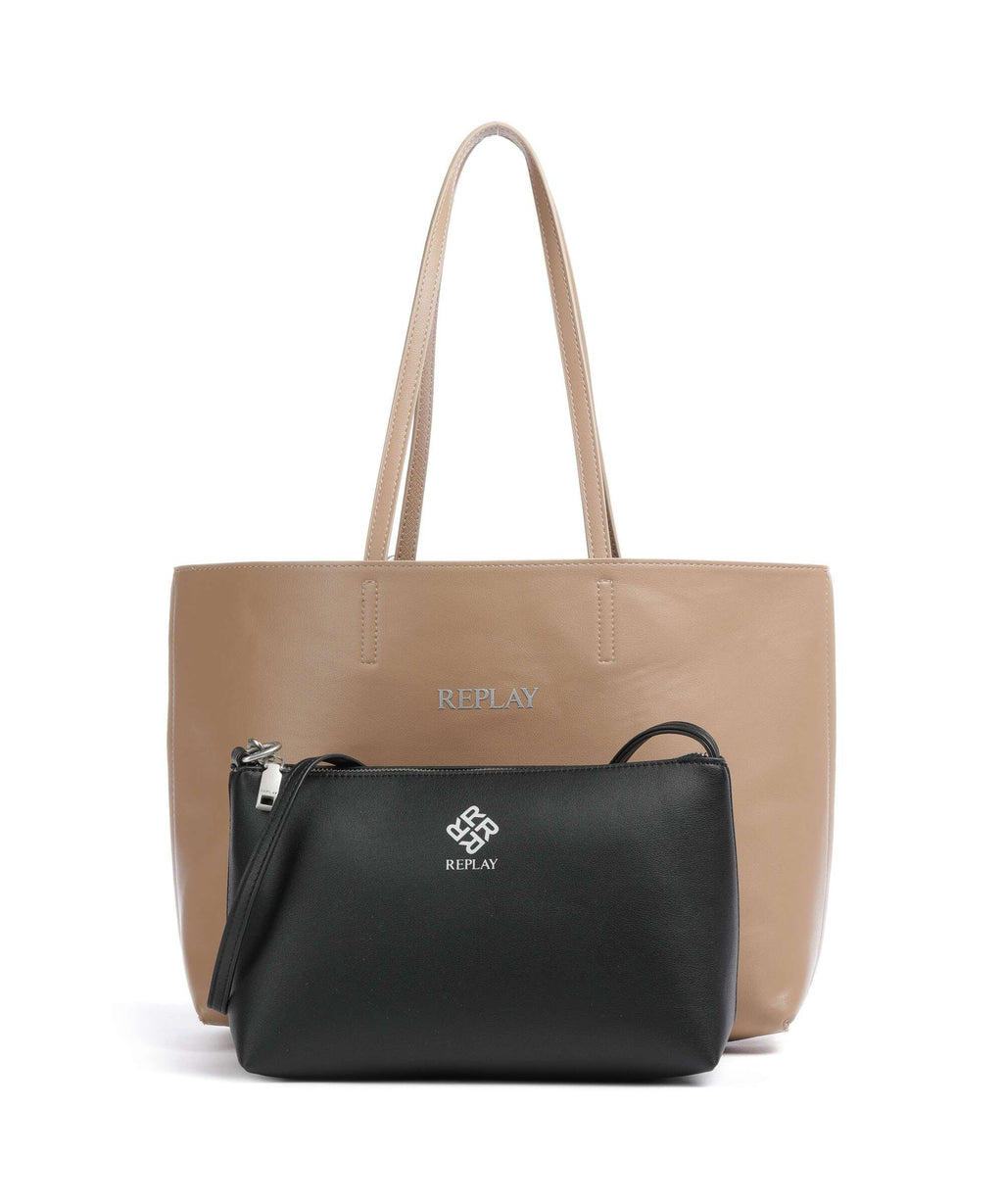 Replay Tote bag dirty pale beige/black