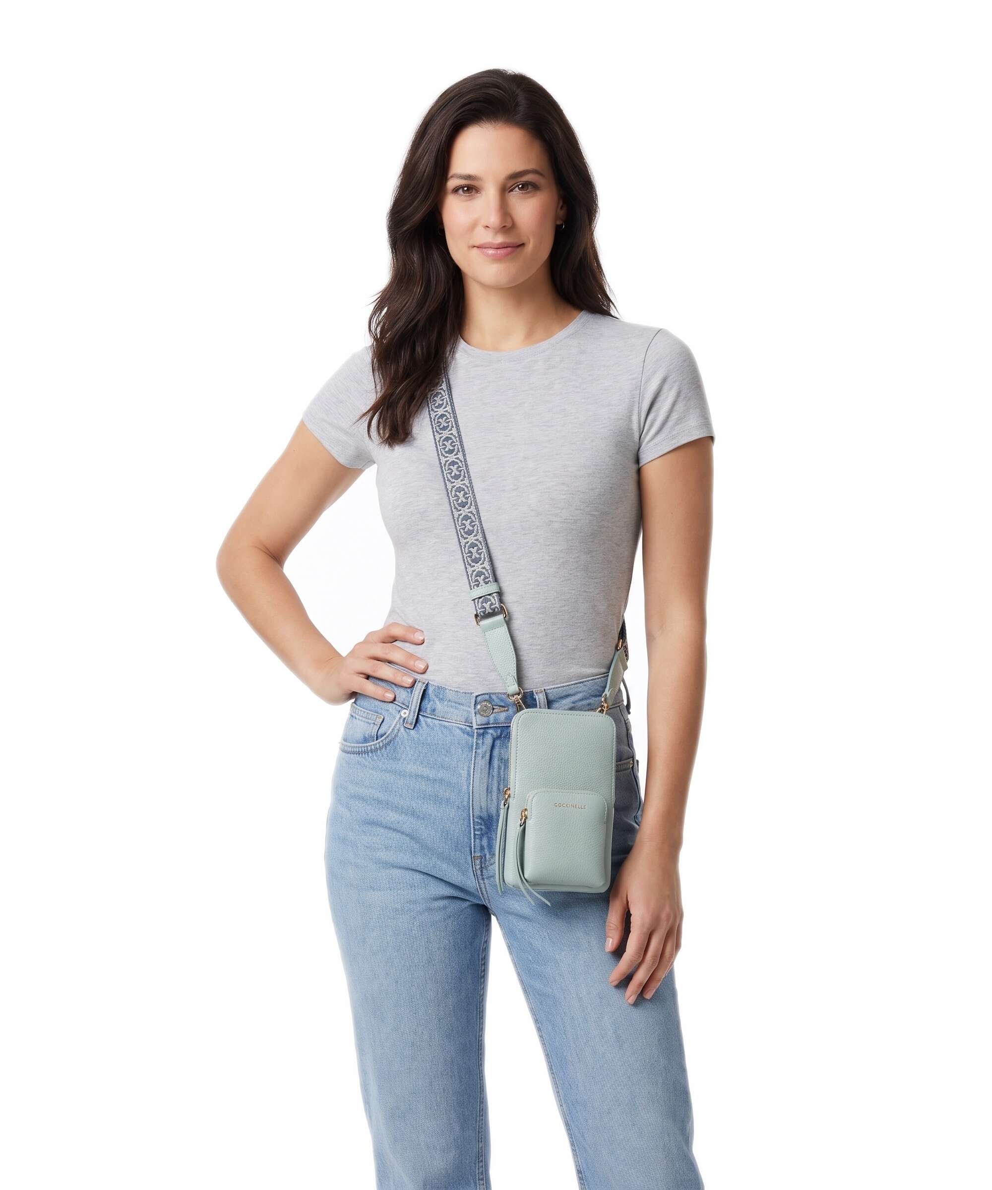 Coccinelle Pixie Phone bag grained leather aquamarine