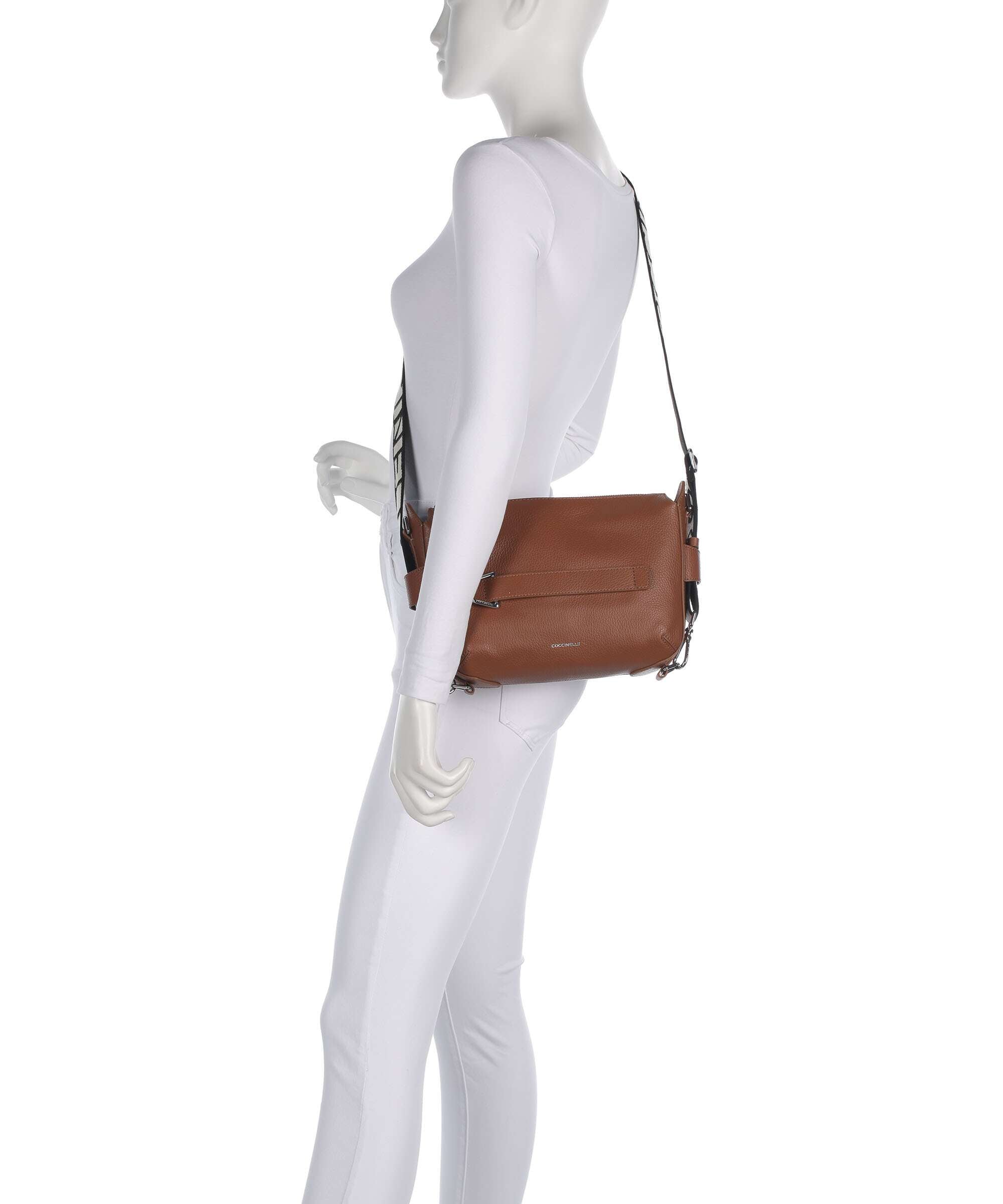 Coccinelle Gretel Ribbon Crossbody bag grained leather cognac