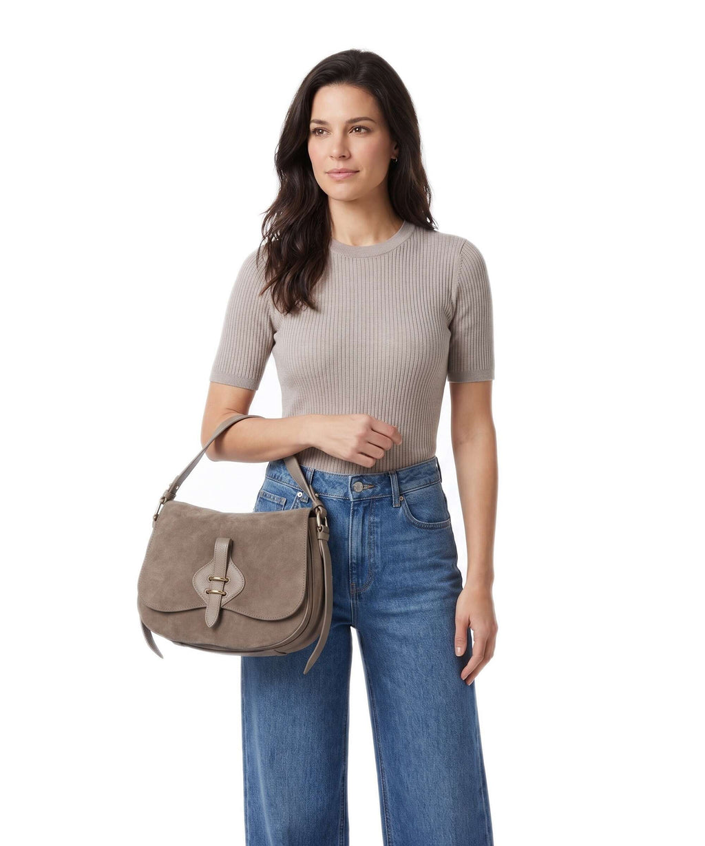 Coccinelle Mavery Suede Handbag warm taupe