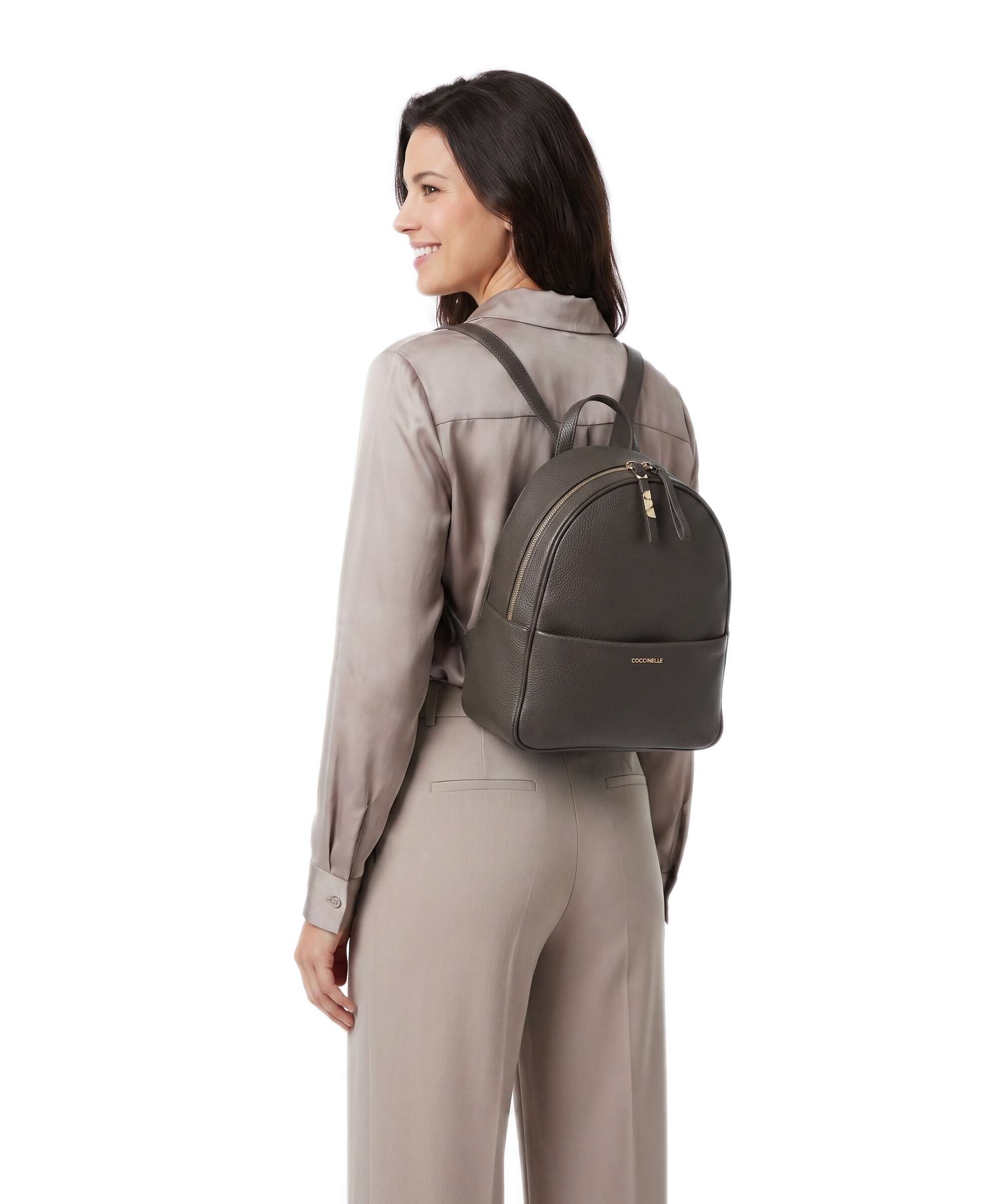 Coccinelle Nory Backpack grained leather fango