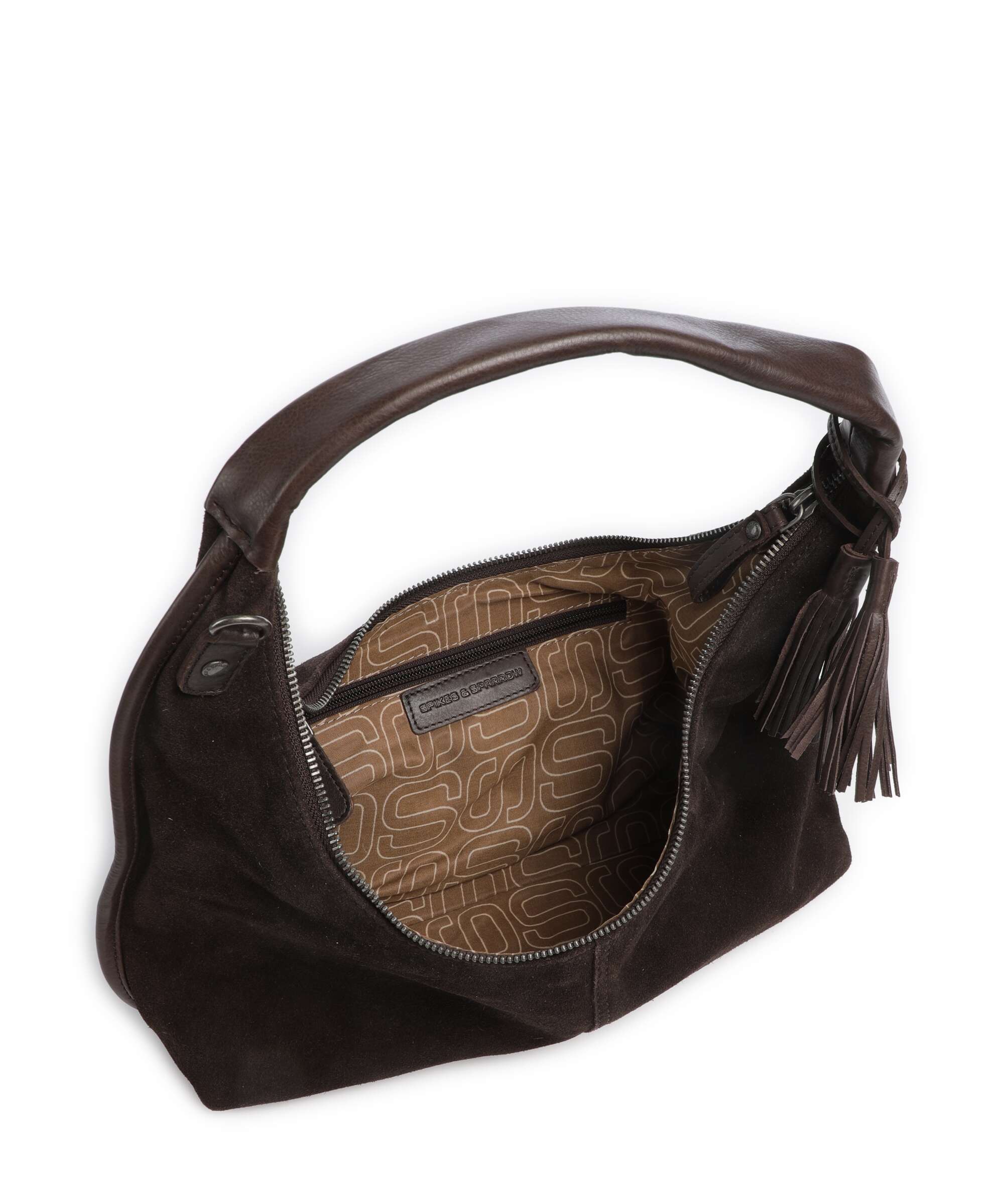 Spikes & Sparrow Suede Mix Gwyn Hobo bag dark brown