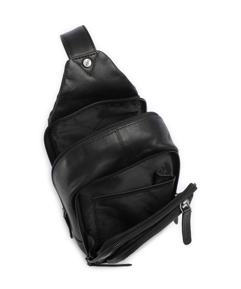 The Chesterfield Brand Cow Wax Pull Up Riga Sling bag black