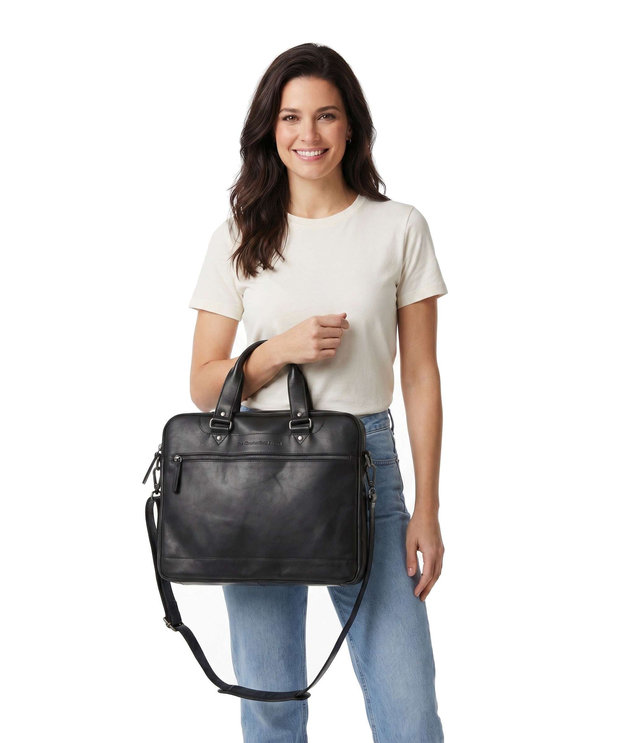 The Chesterfield Brand Wax Pull Up Cow Montara Laptop bag black
