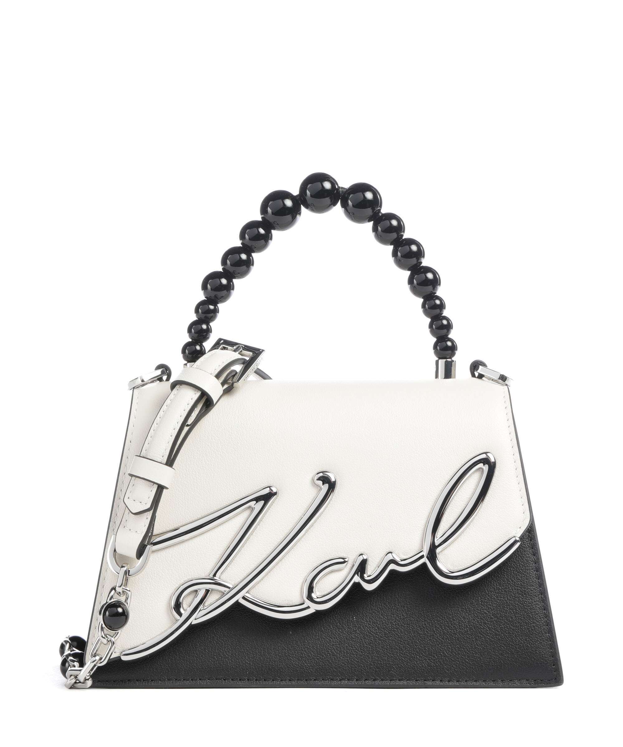 Karl Lagerfeld K/Signature 2.0 Small Pearls Handbag white/black